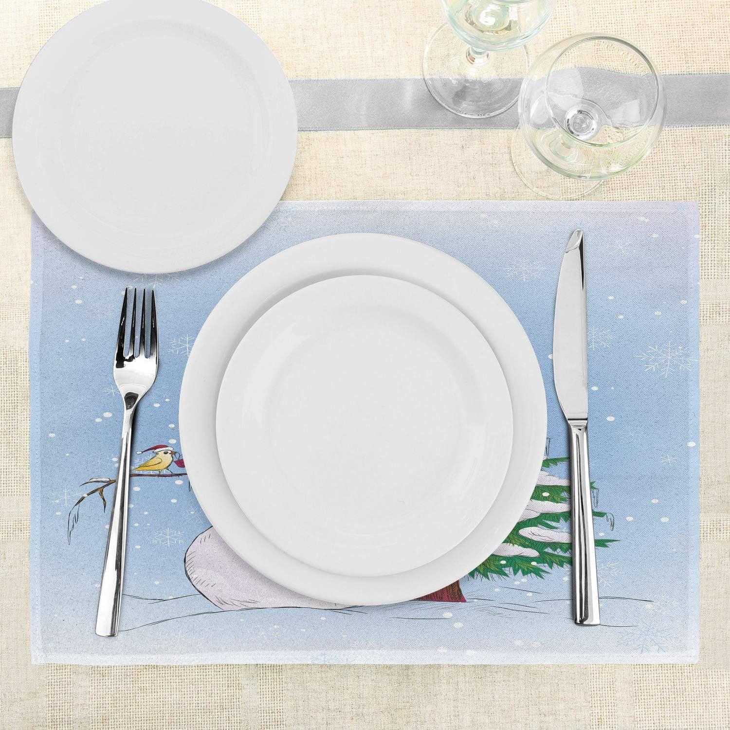 imageAmbesonne Christmas Place Mats Set of 8 Christmas at Countryside Theme Rustic Home Wooden Planks Borders Natural Design Washable Fabric Placemats for Dining Table Placemat 8 pcs Umber GreenGreen Blue