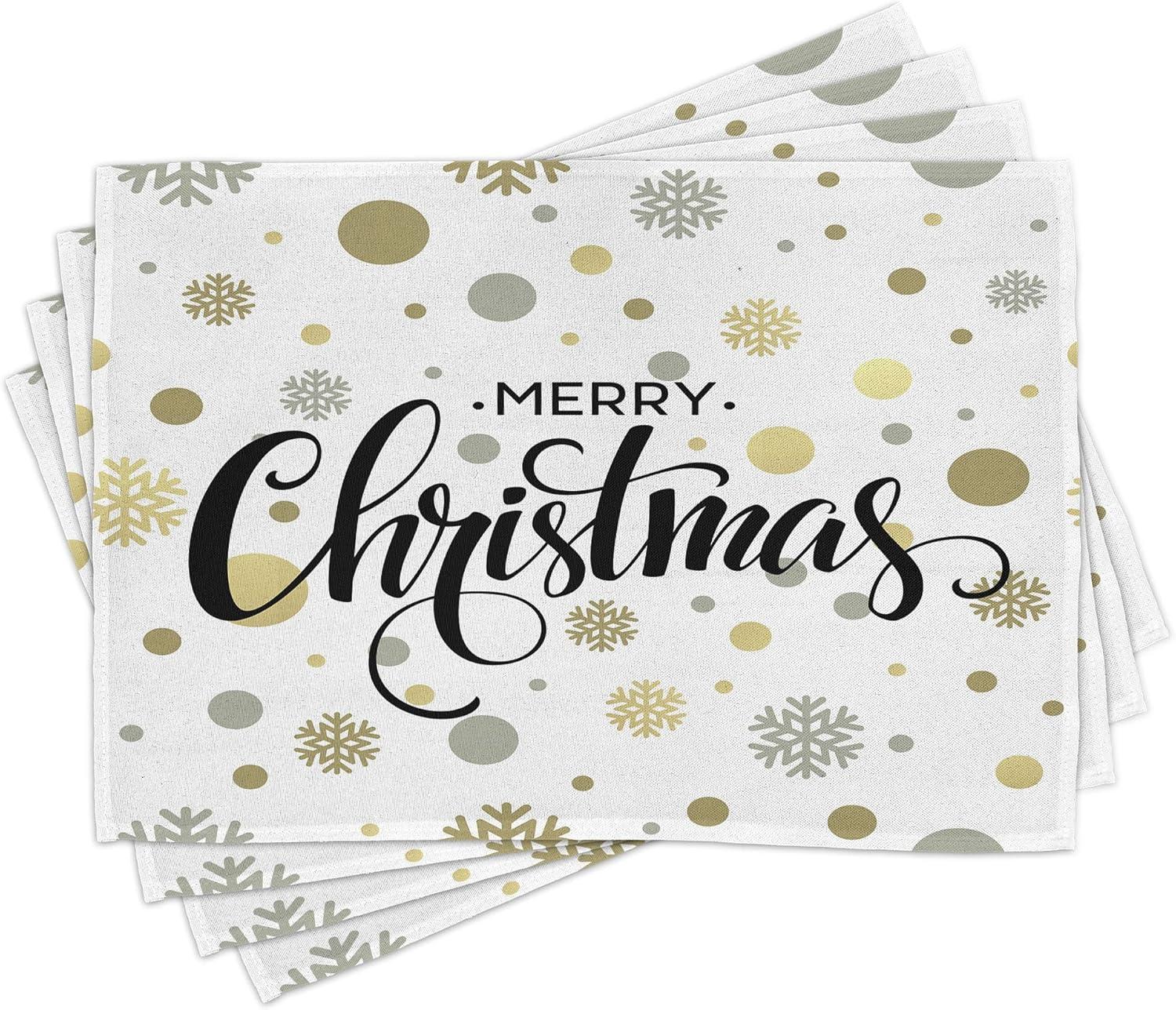 imageAmbesonne Christmas Place Mats Set of 8 Xmas Baubles on Snow Snowflakes Ice Holiday Humanitarian Art Illustration Washable Fabric Placemats for Dining Table Placemat 8 pcs Red WhiteCharcoal Beige