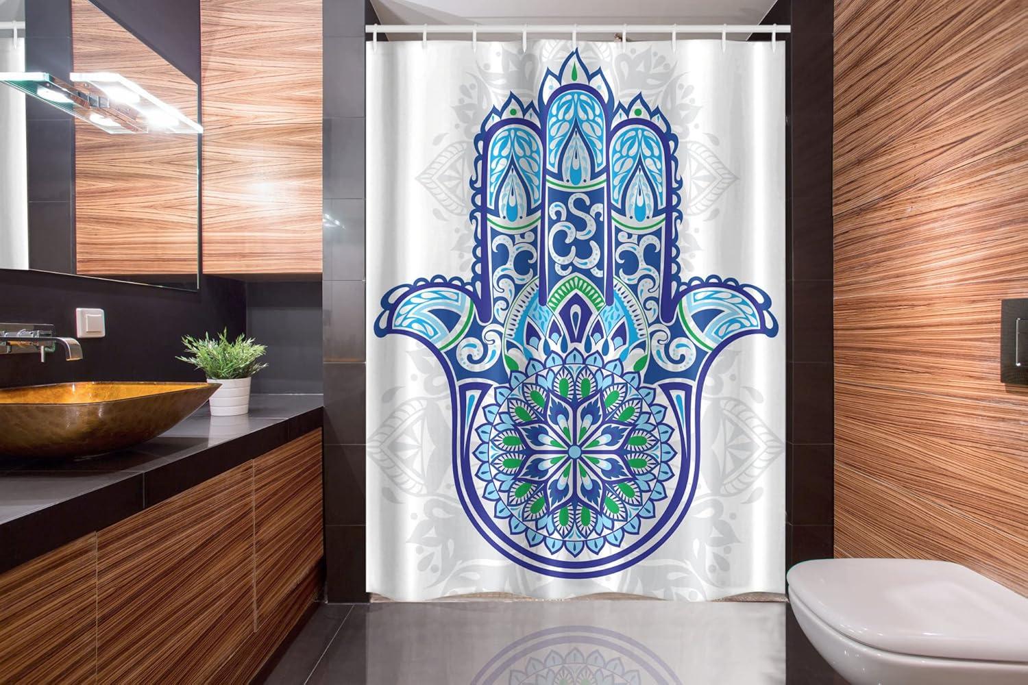 imageAmbesonne Christmas Shower Curtain Holiday Season Office Design Tree Celebration Snowflakes Celebration Cloth Fabric Bathroom Decor Set with Hooks 69quot W x 75quot L White Green RedBlue Turquoise White