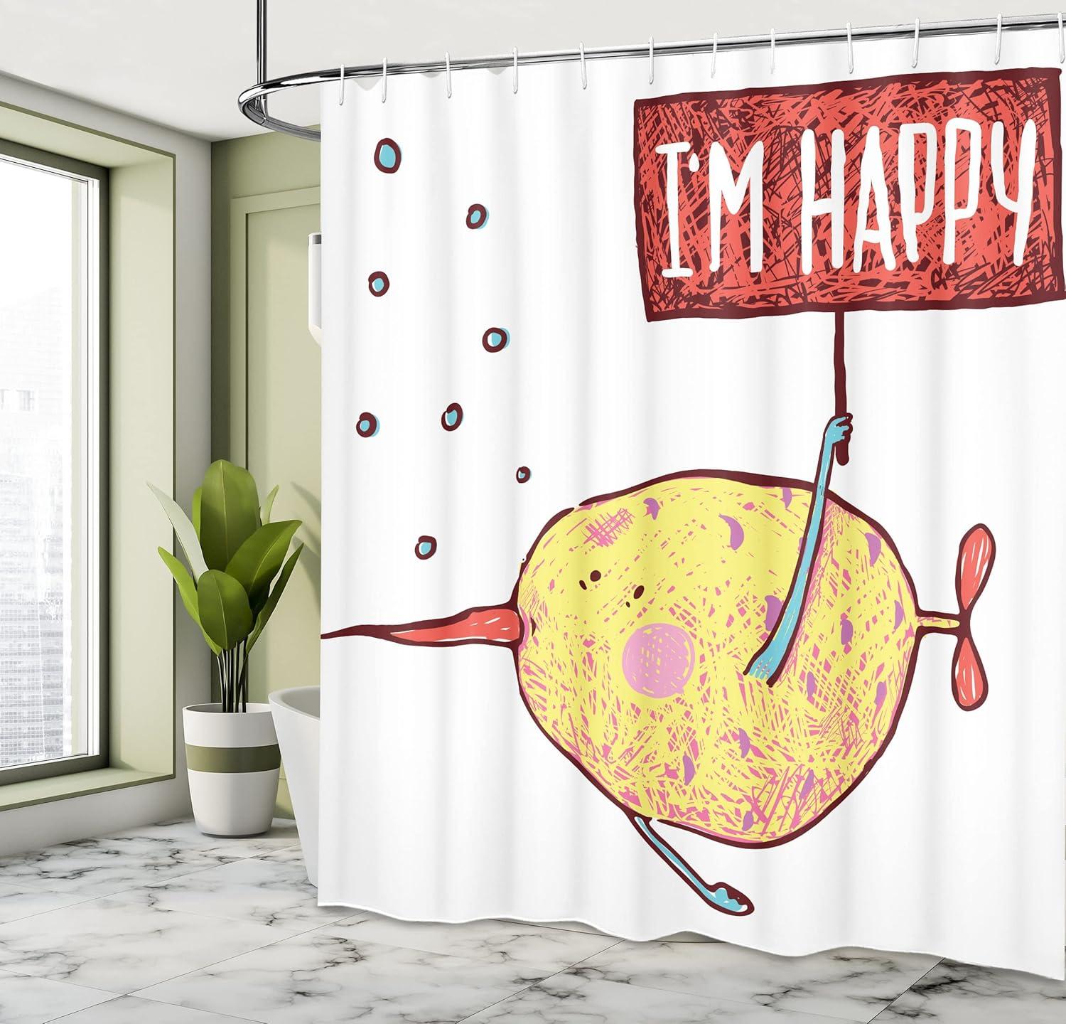 imageAmbesonne Christmas Shower Curtain Holiday Season Office Design Tree Celebration Snowflakes Celebration Cloth Fabric Bathroom Decor Set with Hooks 69quot W x 75quot L White Green RedCrimson Yellow