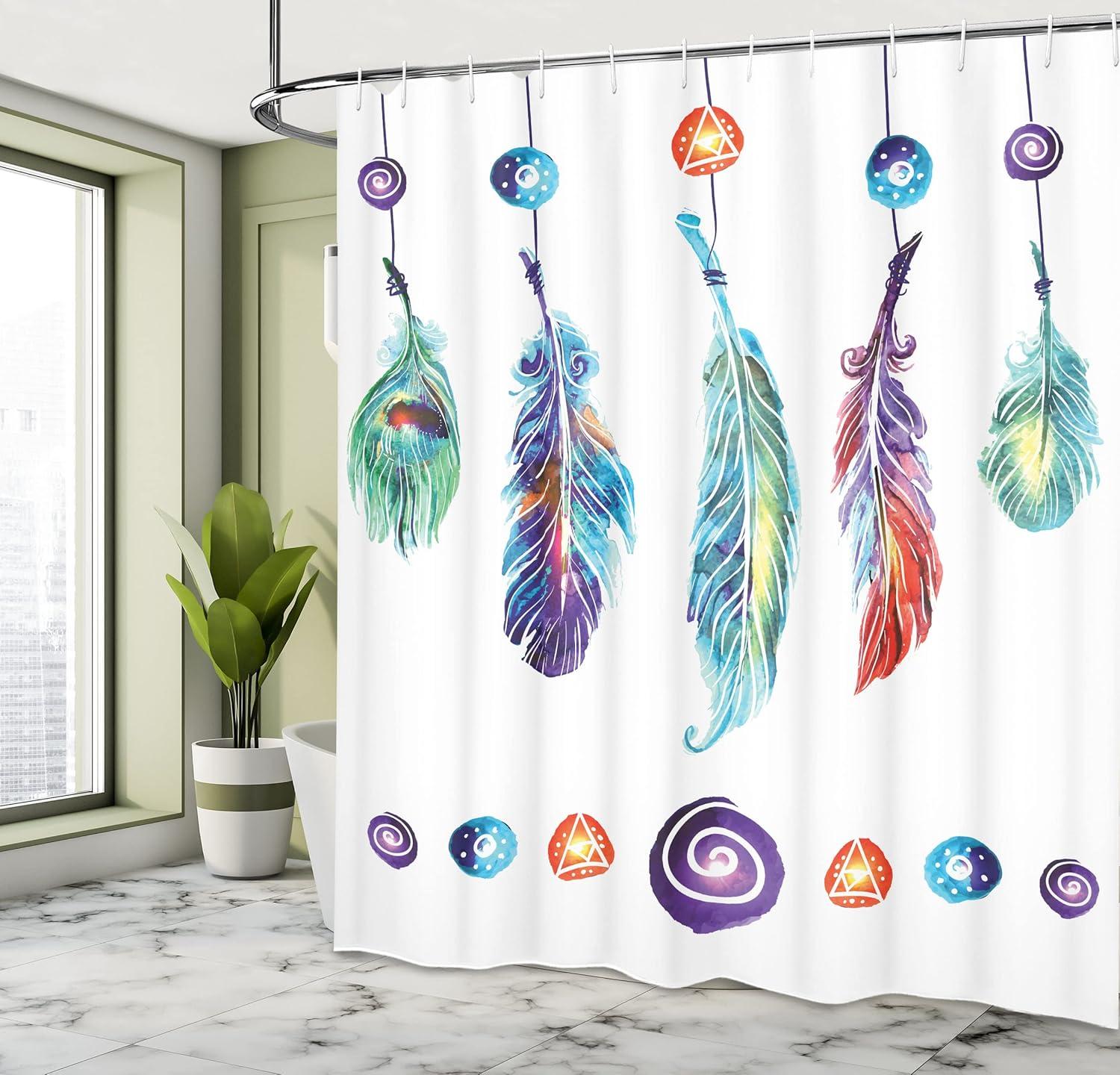 imageAmbesonne Christmas Shower Curtain Holiday Season Office Design Tree Celebration Snowflakes Celebration Cloth Fabric Bathroom Decor Set with Hooks 69quot W x 75quot L White Green RedWhite Purple