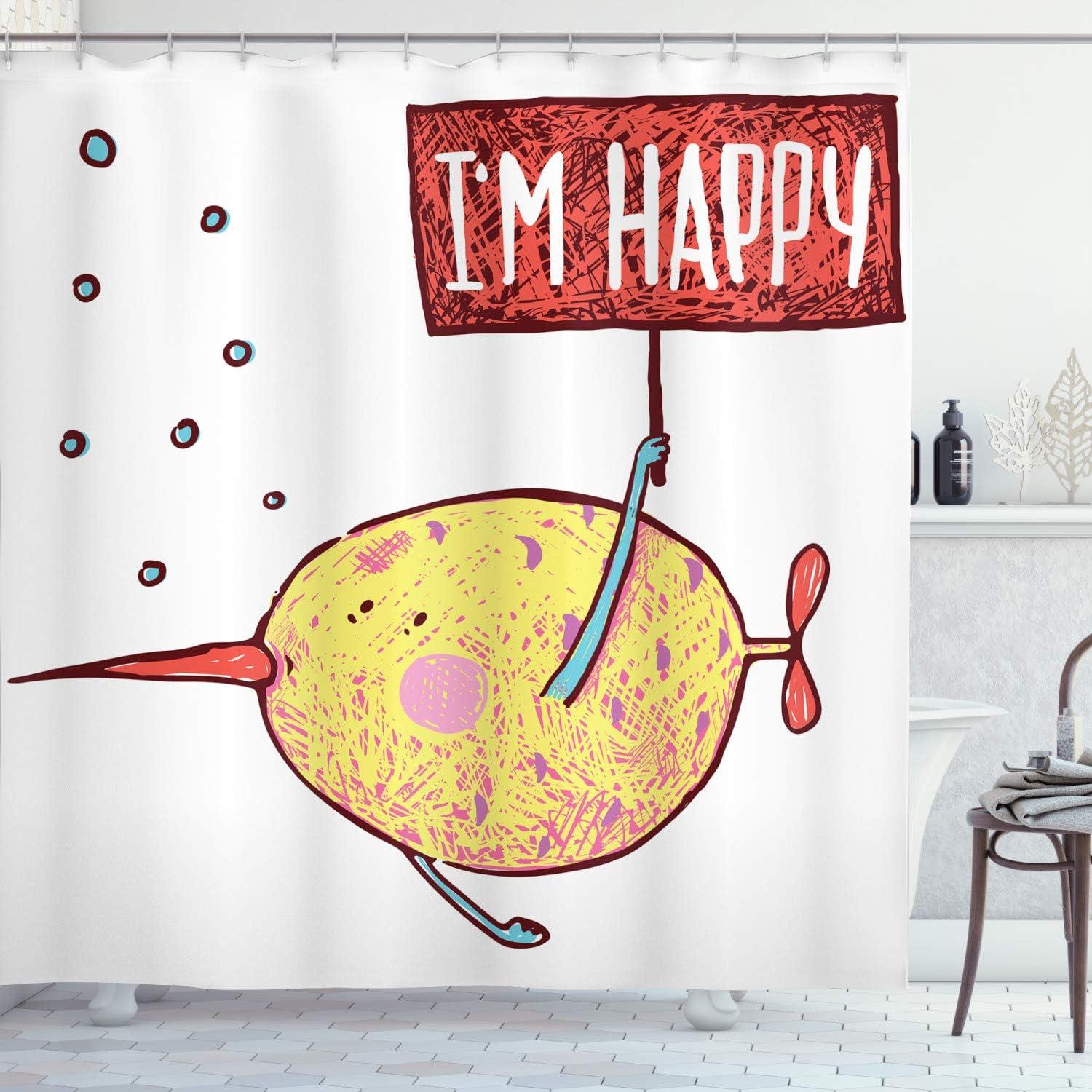 imageAmbesonne Christmas Shower Curtain Holiday Season Office Design Tree Celebration Snowflakes Celebration Cloth Fabric Bathroom Decor Set with Hooks 69quot W x 75quot L White Green RedCrimson Yellow