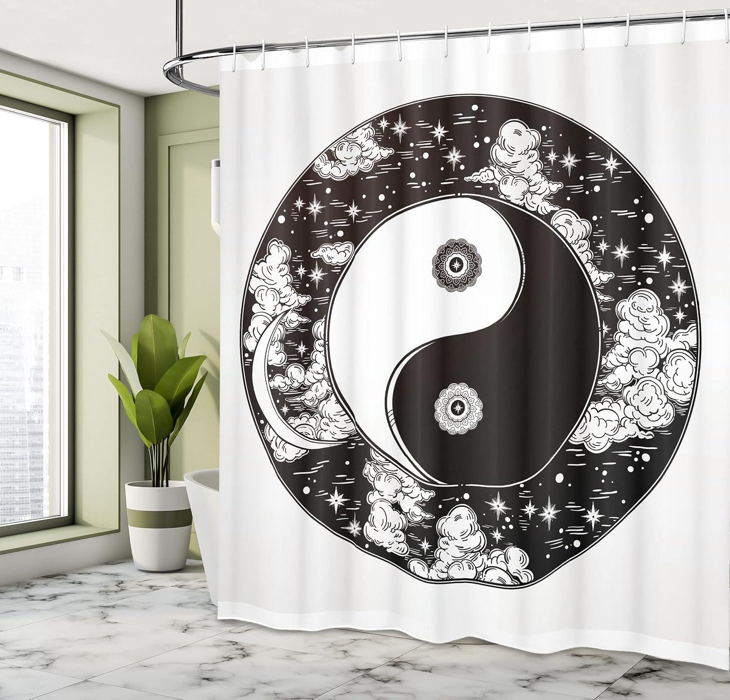 imageAmbesonne Christmas Shower Curtain Holiday Season Office Design Tree Celebration Snowflakes Celebration Cloth Fabric Bathroom Decor Set with Hooks 69quot W x 75quot L White Green RedBlack and White