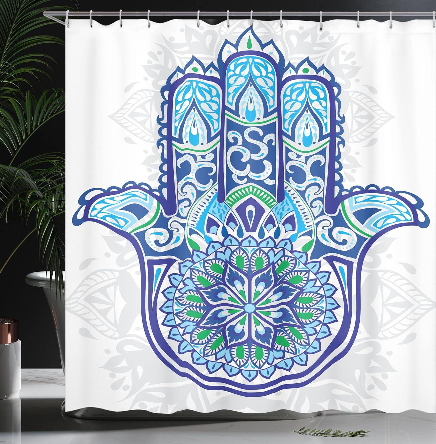 imageAmbesonne Christmas Shower Curtain Holiday Season Office Design Tree Celebration Snowflakes Celebration Cloth Fabric Bathroom Decor Set with Hooks 69quot W x 75quot L White Green RedBlue Turquoise White
