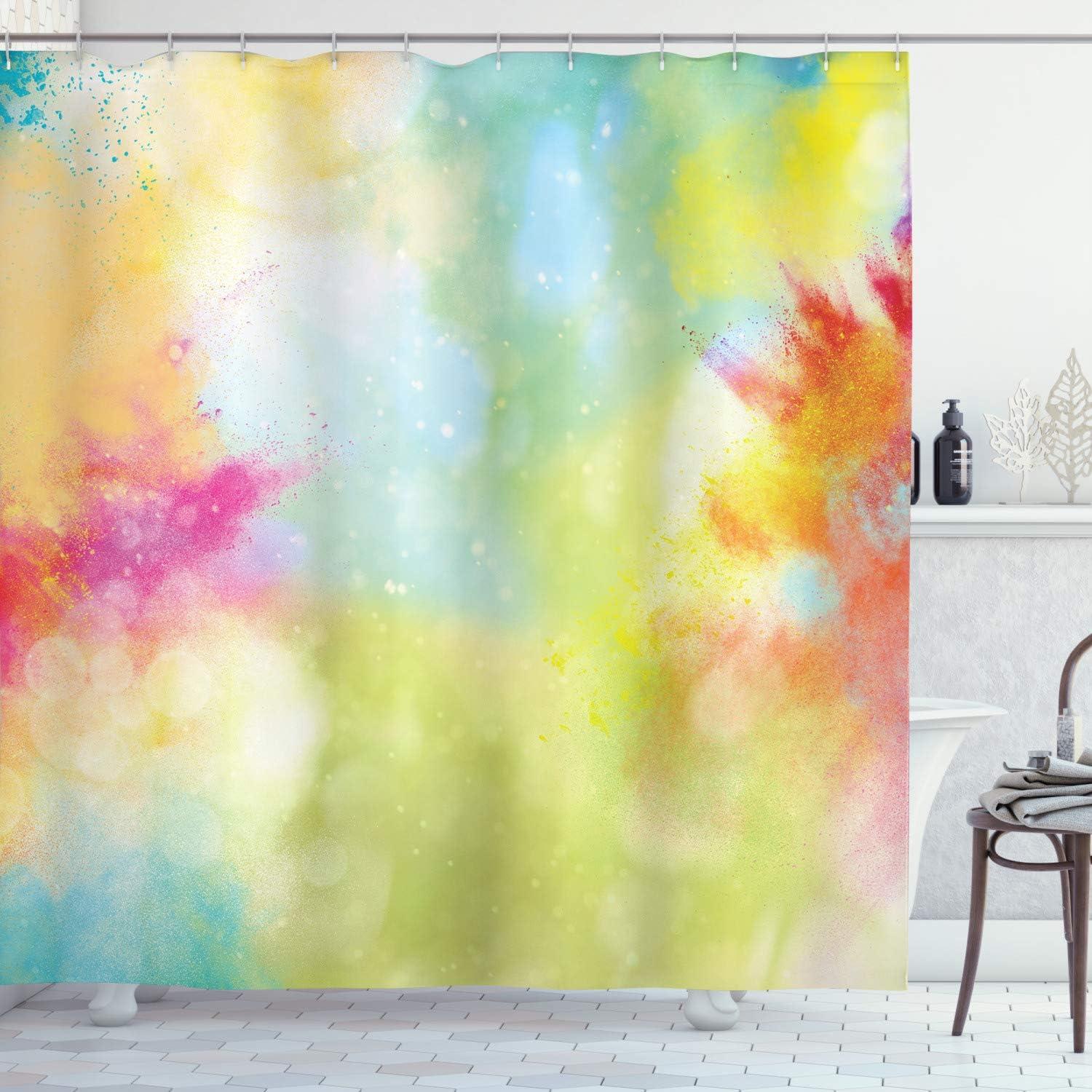 imageAmbesonne Christmas Shower Curtain Holiday Season Office Design Tree Celebration Snowflakes Celebration Cloth Fabric Bathroom Decor Set with Hooks 69quot W x 75quot L White Green RedGreen Peach