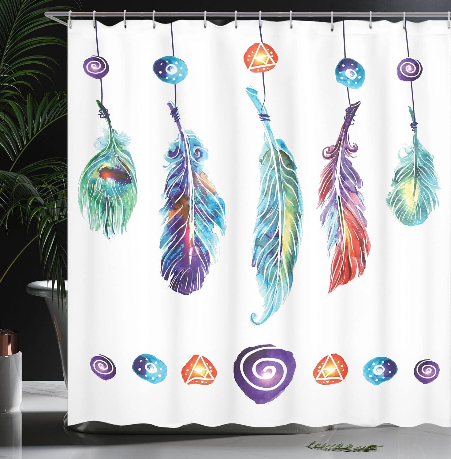 imageAmbesonne Christmas Shower Curtain Holiday Season Office Design Tree Celebration Snowflakes Celebration Cloth Fabric Bathroom Decor Set with Hooks 69quot W x 75quot L White Green RedWhite Purple