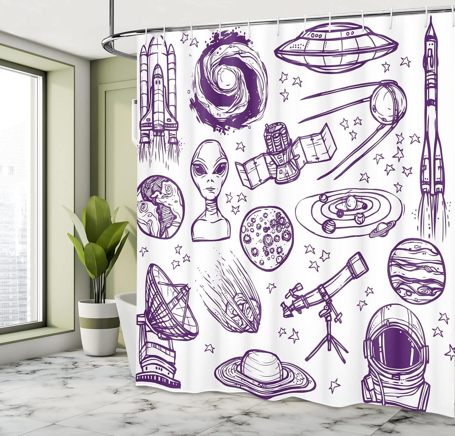 imageAmbesonne Christmas Shower Curtain Holiday Season Office Design Tree Celebration Snowflakes Celebration Cloth Fabric Bathroom Decor Set with Hooks 69quot W x 75quot L White Green RedPurple White