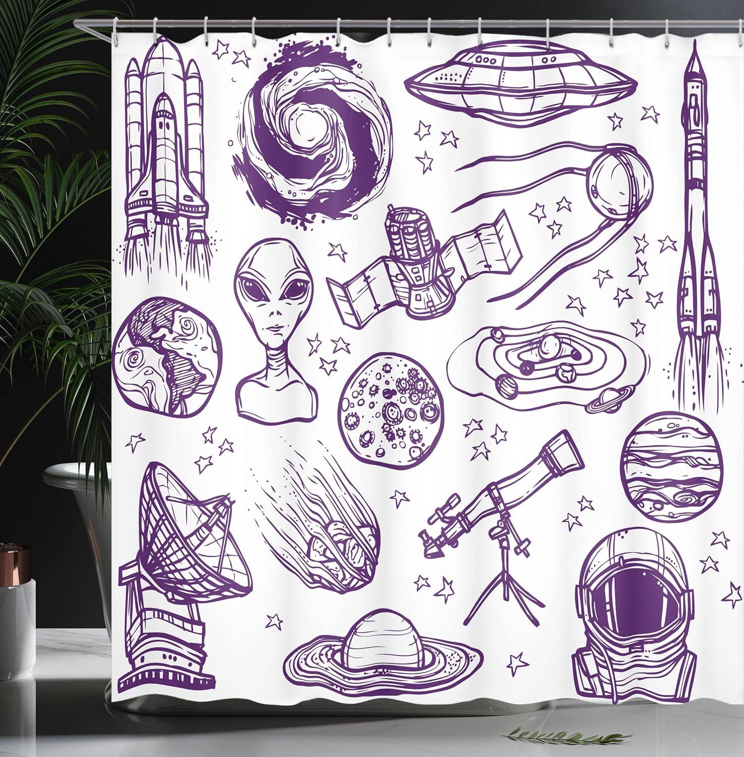 imageAmbesonne Christmas Shower Curtain Holiday Season Office Design Tree Celebration Snowflakes Celebration Cloth Fabric Bathroom Decor Set with Hooks 69quot W x 75quot L White Green RedPurple White