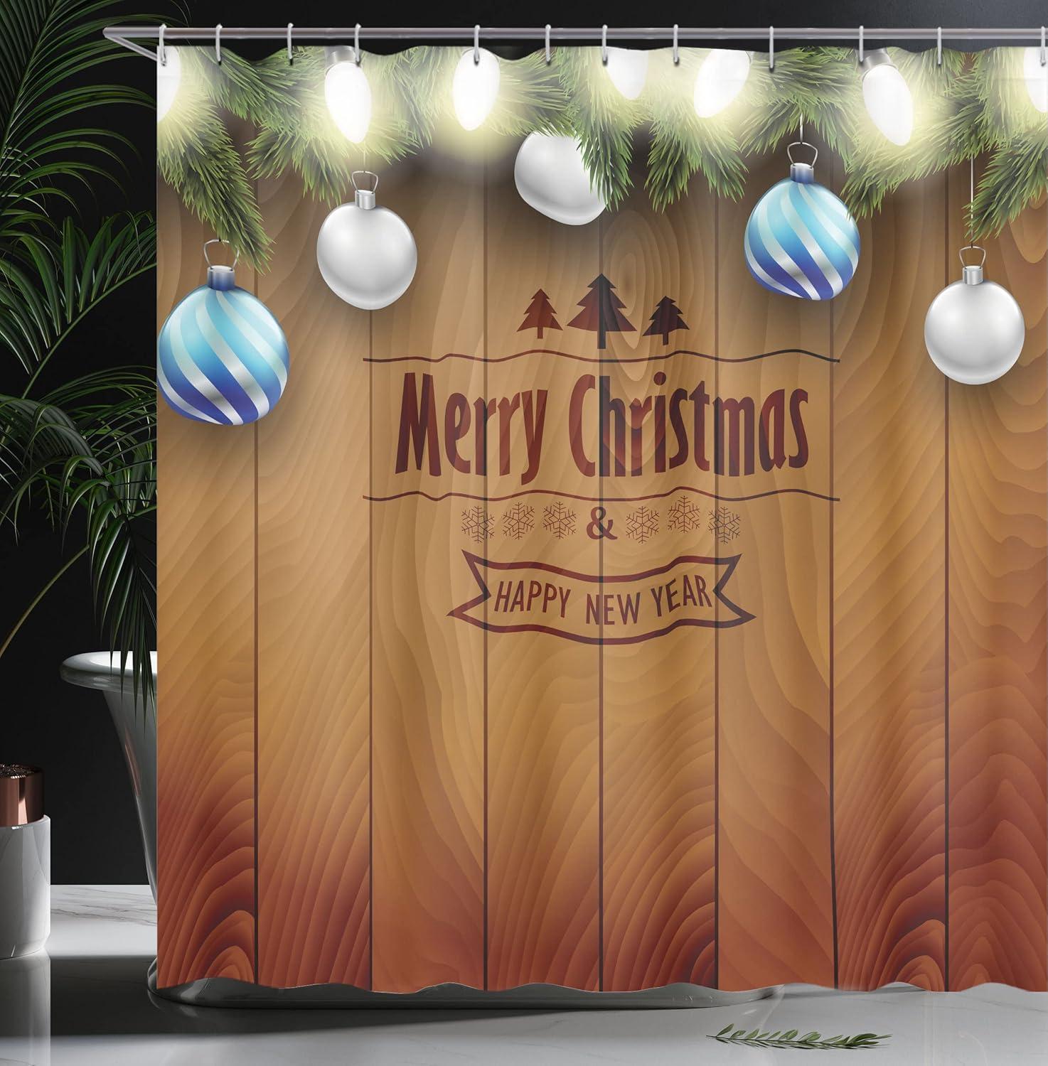 imageAmbesonne Christmas Shower Curtain Holiday Season Office Design Tree Celebration Snowflakes Celebration Cloth Fabric Bathroom Decor Set with Hooks 69quot W x 75quot L White Green RedCamel Brown