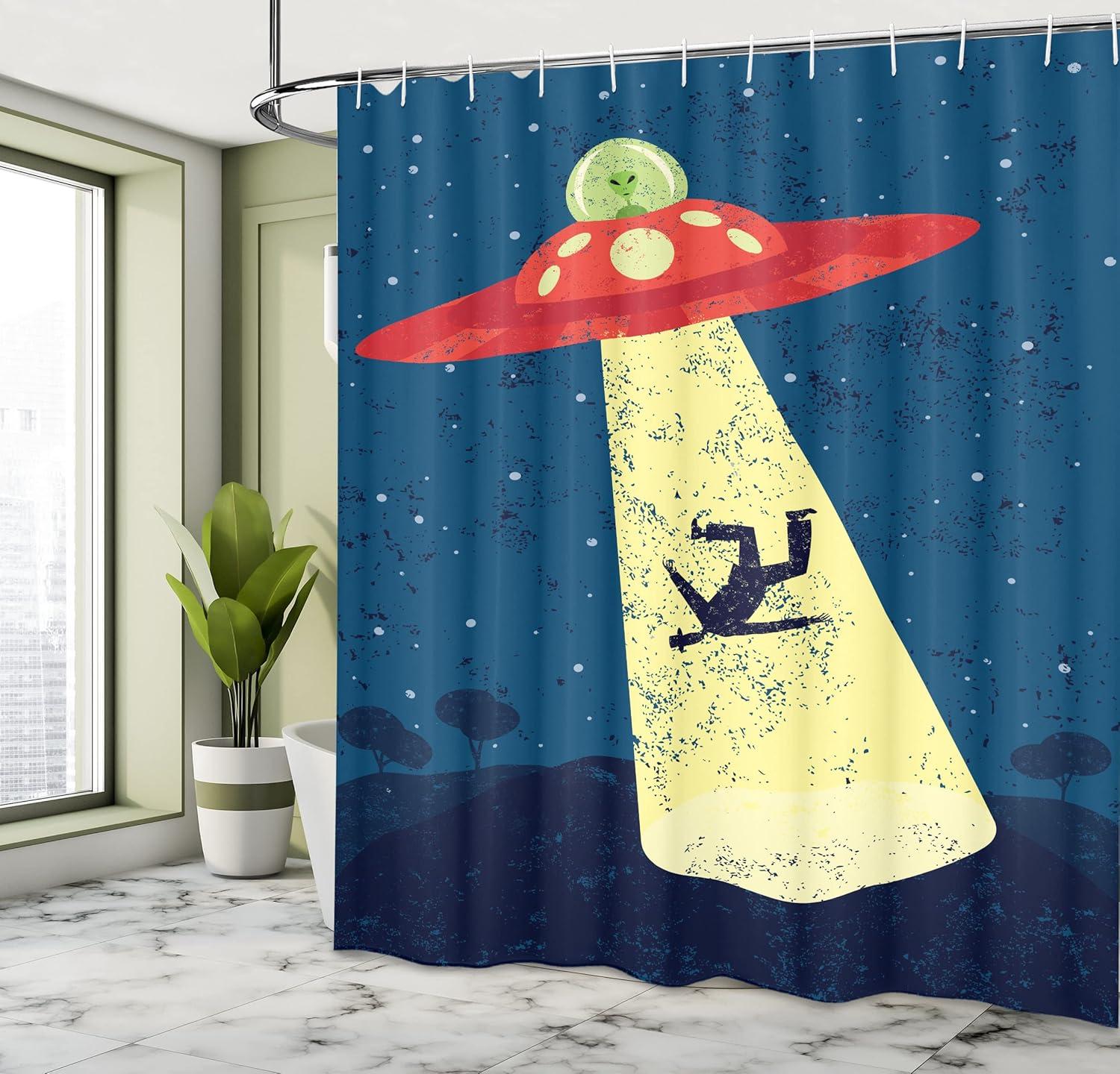imageAmbesonne Christmas Shower Curtain Holiday Season Office Design Tree Celebration Snowflakes Celebration Cloth Fabric Bathroom Decor Set with Hooks 69quot W x 75quot L White Green RedBlue and Yellow