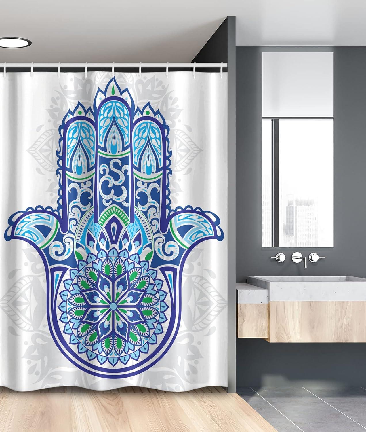 imageAmbesonne Christmas Shower Curtain Holiday Season Office Design Tree Celebration Snowflakes Celebration Cloth Fabric Bathroom Decor Set with Hooks 69quot W x 75quot L White Green RedBlue Turquoise White