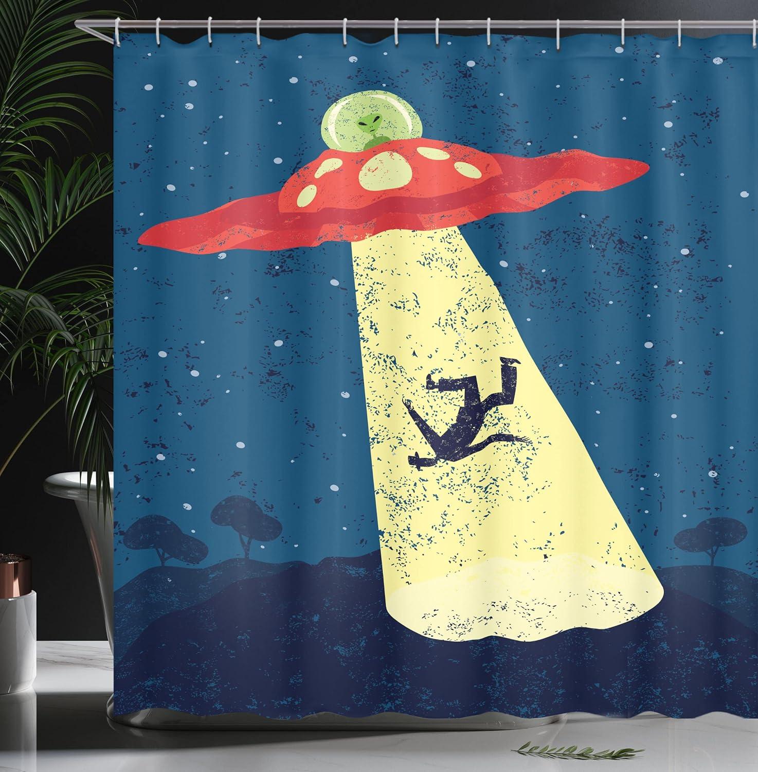 imageAmbesonne Christmas Shower Curtain Holiday Season Office Design Tree Celebration Snowflakes Celebration Cloth Fabric Bathroom Decor Set with Hooks 69quot W x 75quot L White Green RedBlue and Yellow