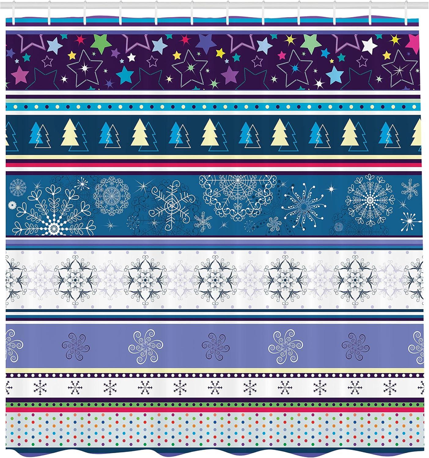 imageAmbesonne Christmas Shower Curtain Holiday Season Office Design Tree Celebration Snowflakes Celebration Cloth Fabric Bathroom Decor Set with Hooks 69quot W x 75quot L White Green RedQuartz Teal
