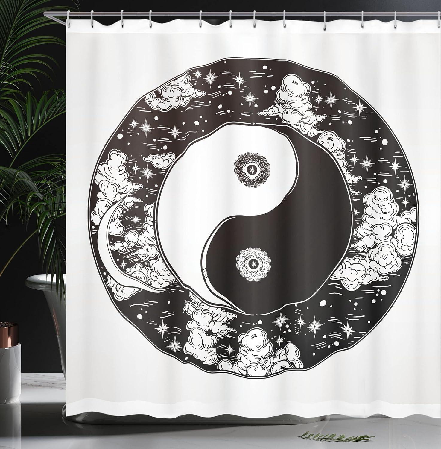 imageAmbesonne Christmas Shower Curtain Holiday Season Office Design Tree Celebration Snowflakes Celebration Cloth Fabric Bathroom Decor Set with Hooks 69quot W x 75quot L White Green RedBlack and White