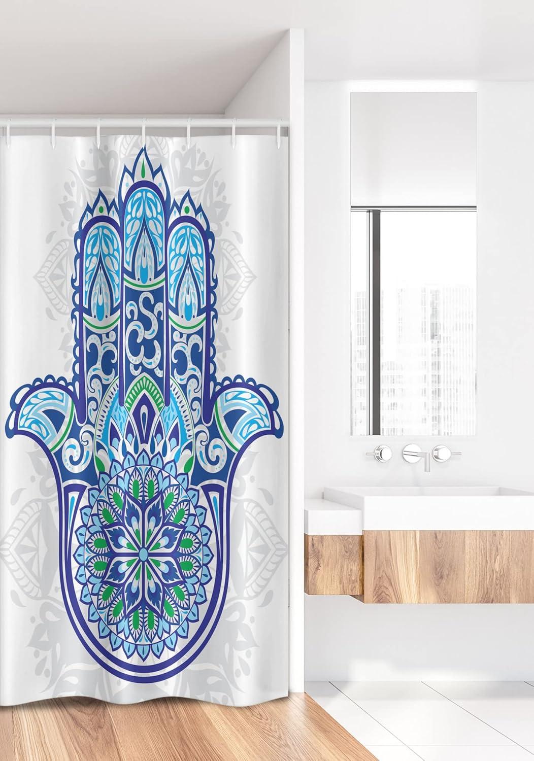 imageAmbesonne Christmas Shower Curtain Holiday Season Office Design Tree Celebration Snowflakes Celebration Cloth Fabric Bathroom Decor Set with Hooks 69quot W x 75quot L White Green RedBlue Turquoise White