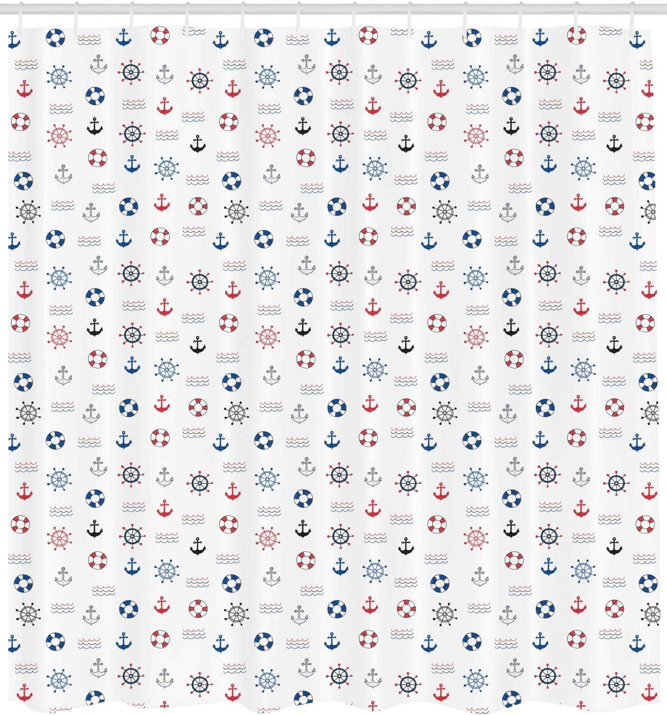 imageAmbesonne Christmas Shower Curtain Holiday Season Office Design Tree Celebration Snowflakes Celebration Cloth Fabric Bathroom Decor Set with Hooks 69quot W x 75quot L White Green RedBlue and Red