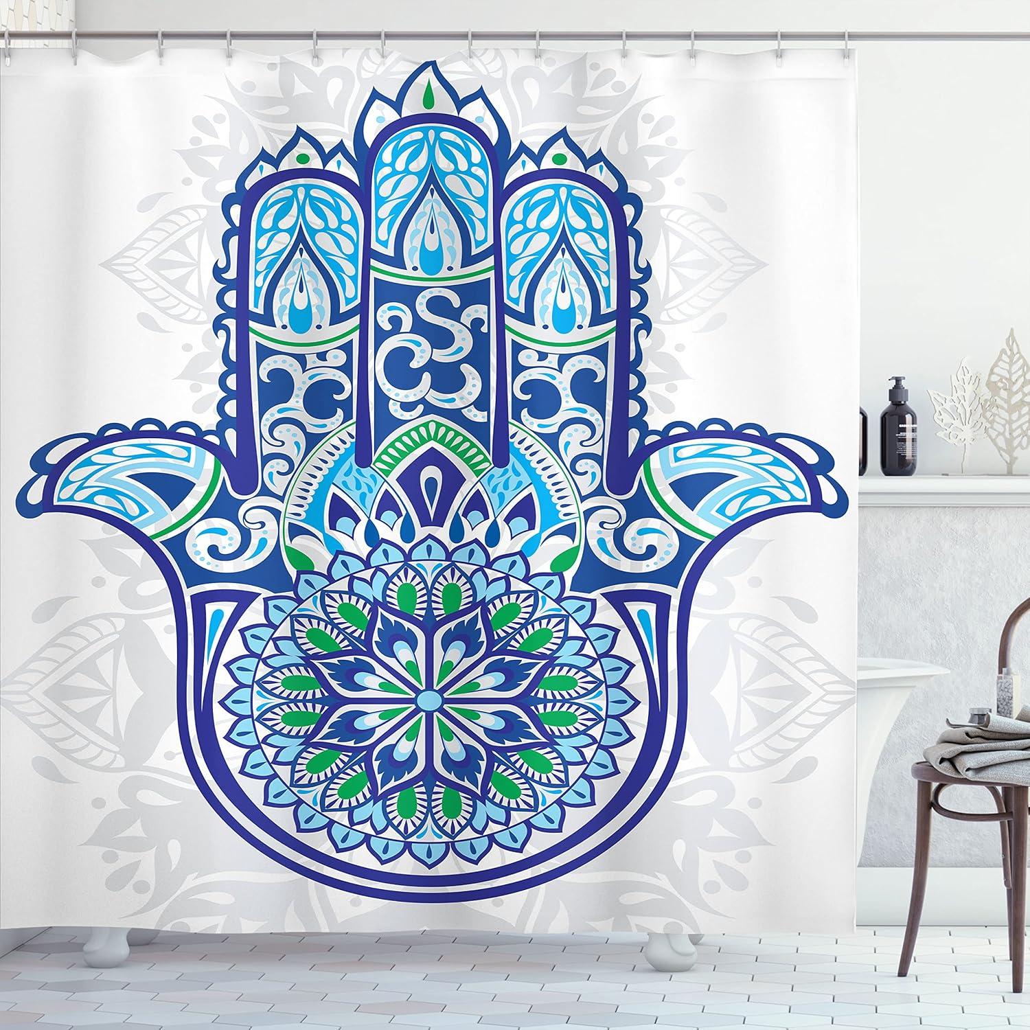 imageAmbesonne Christmas Shower Curtain Holiday Season Office Design Tree Celebration Snowflakes Celebration Cloth Fabric Bathroom Decor Set with Hooks 69quot W x 75quot L White Green RedBlue Turquoise White