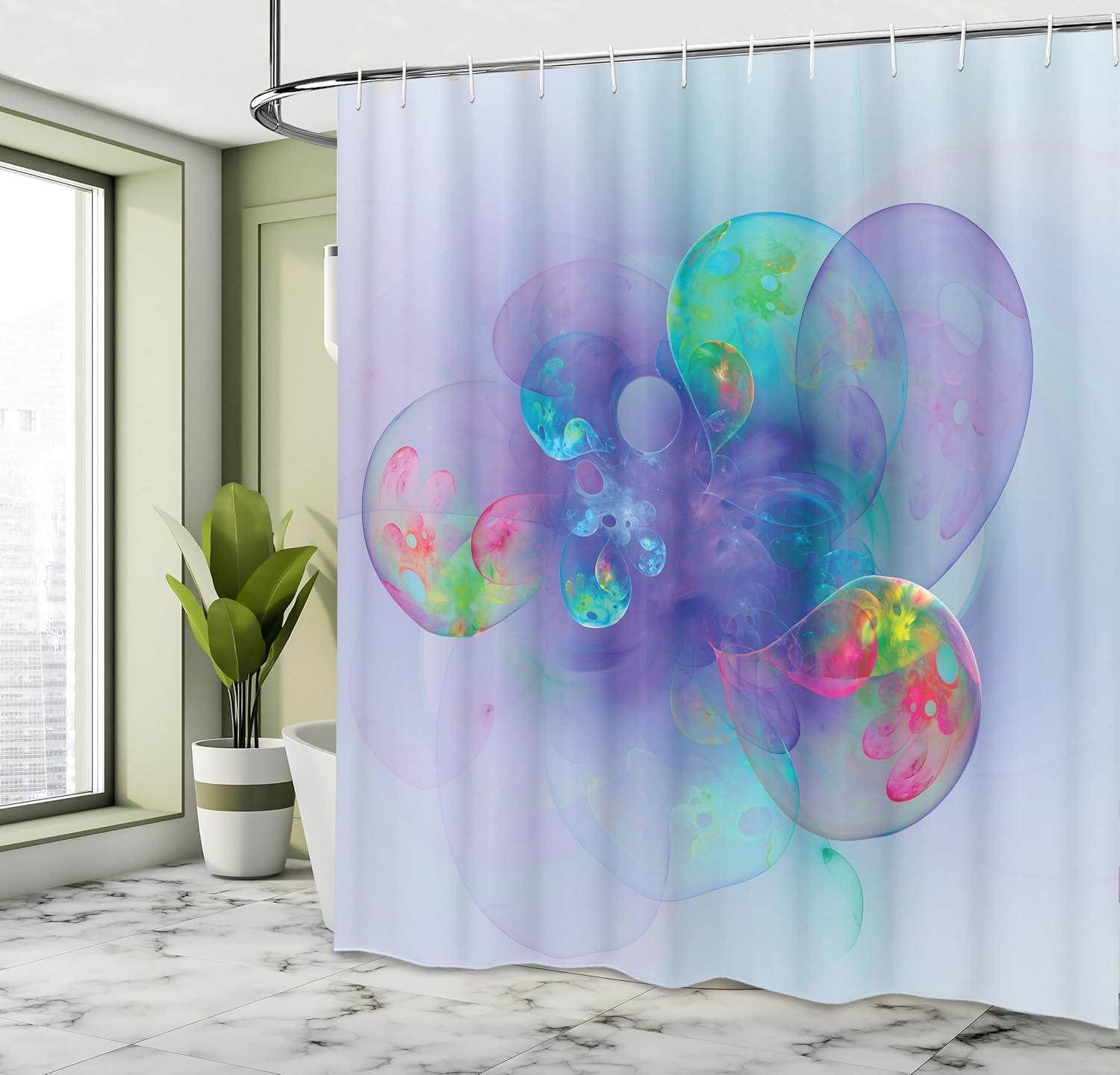 imageAmbesonne Christmas Shower Curtain Holiday Season Office Design Tree Celebration Snowflakes Celebration Cloth Fabric Bathroom Decor Set with Hooks 69quot W x 75quot L White Green RedViolet Red