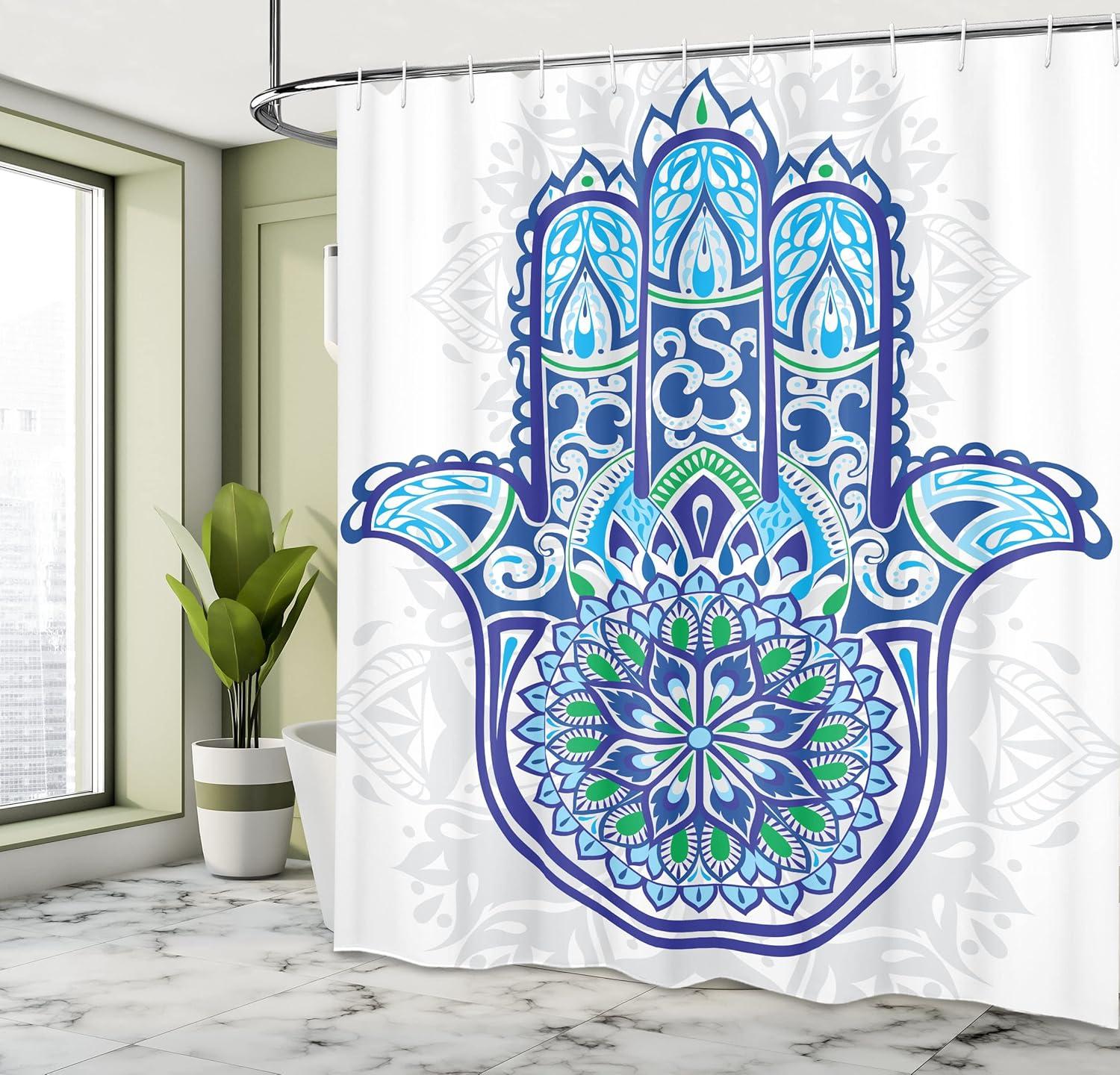 imageAmbesonne Christmas Shower Curtain Holiday Season Office Design Tree Celebration Snowflakes Celebration Cloth Fabric Bathroom Decor Set with Hooks 69quot W x 75quot L White Green RedBlue Turquoise White