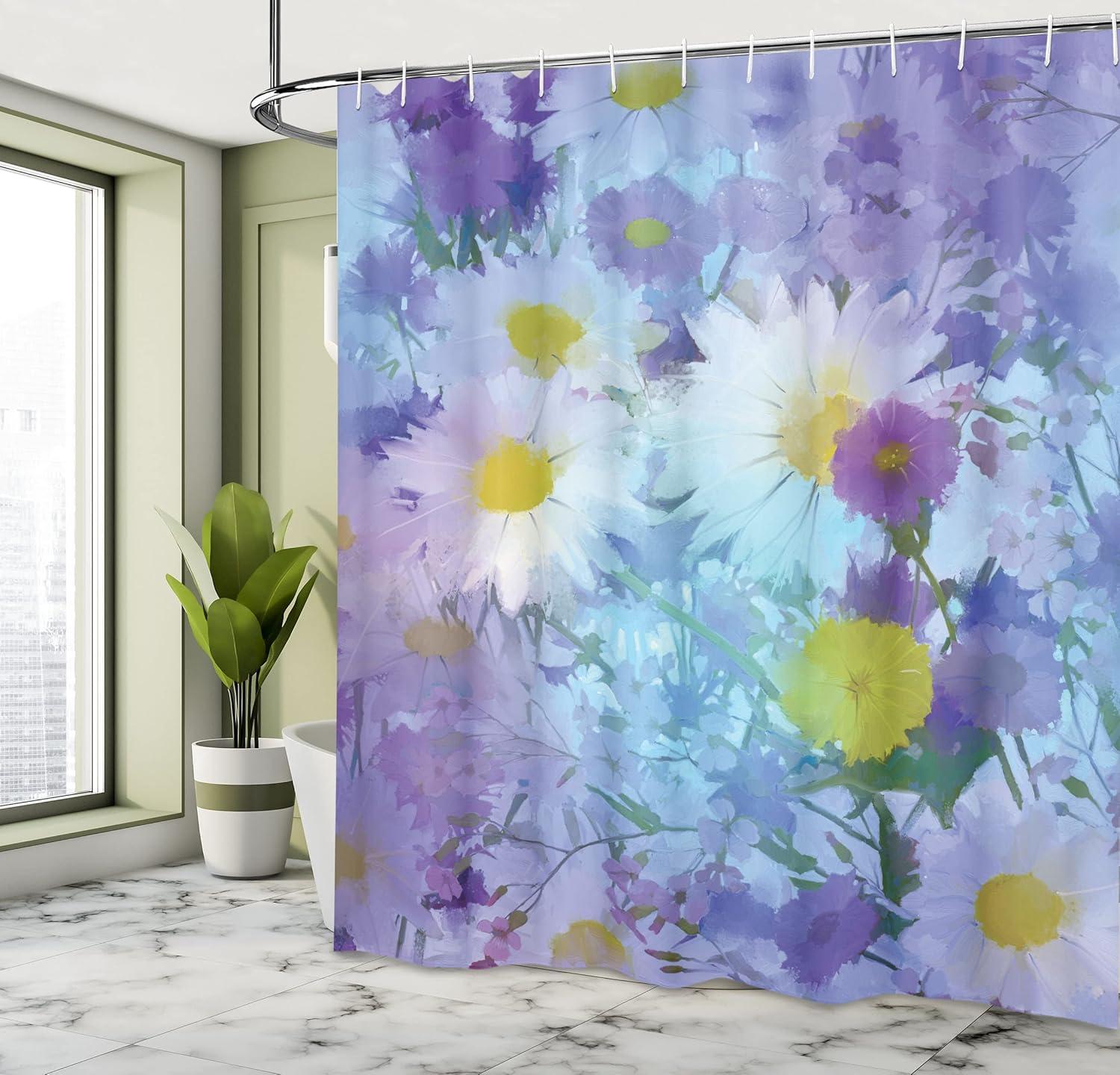 imageAmbesonne Christmas Shower Curtain Holiday Season Office Design Tree Celebration Snowflakes Celebration Cloth Fabric Bathroom Decor Set with Hooks 69quot W x 75quot L White Green RedViolet Mustard