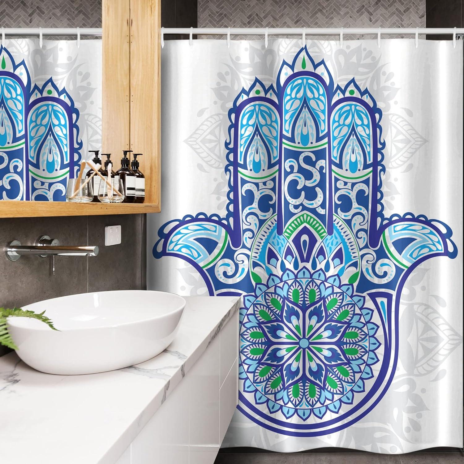 imageAmbesonne Christmas Shower Curtain Holiday Season Office Design Tree Celebration Snowflakes Celebration Cloth Fabric Bathroom Decor Set with Hooks 69quot W x 75quot L White Green RedBlue Turquoise White
