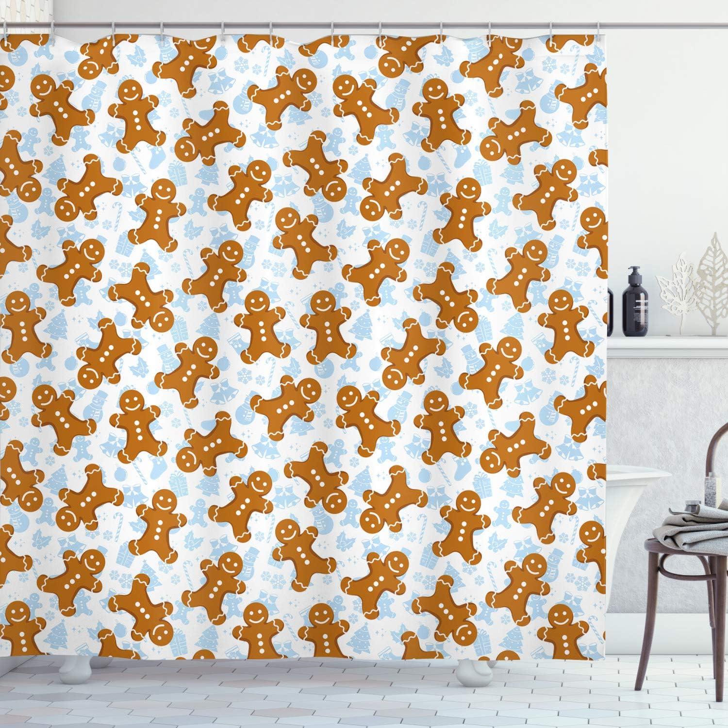 imageAmbesonne Christmas Shower Curtain Nautical Elements Sea Life Theme with Noel Tree Winter Season Cloth Fabric Bathroom Decor Set with Hooks 69quot W x 70quot L Beige CreamLight Caramel