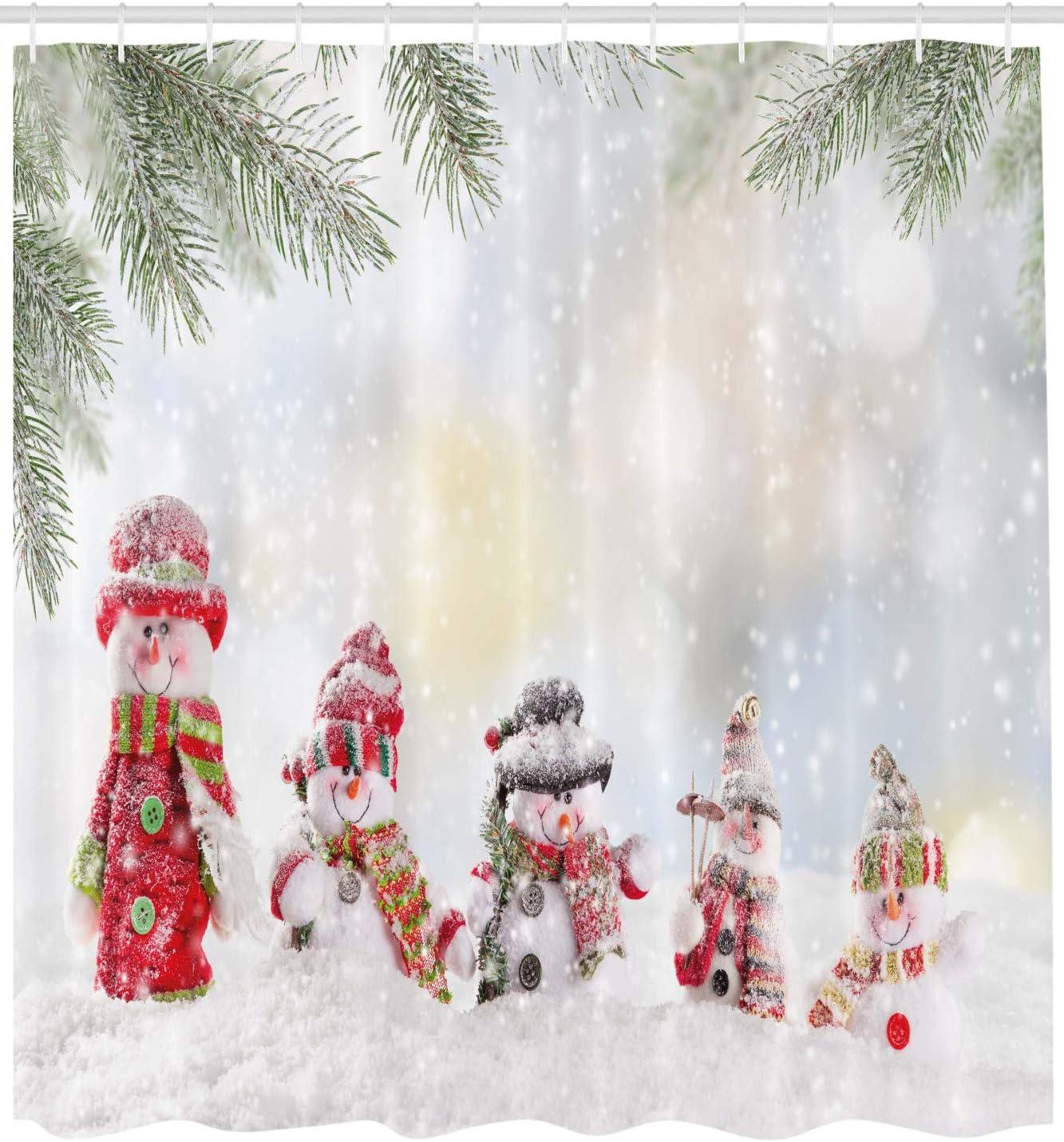 imageAmbesonne Christmas Shower Curtain Nautical Elements Sea Life Theme with Noel Tree Winter Season Cloth Fabric Bathroom Decor Set with Hooks 69quot W x 70quot L Beige CreamRed and White