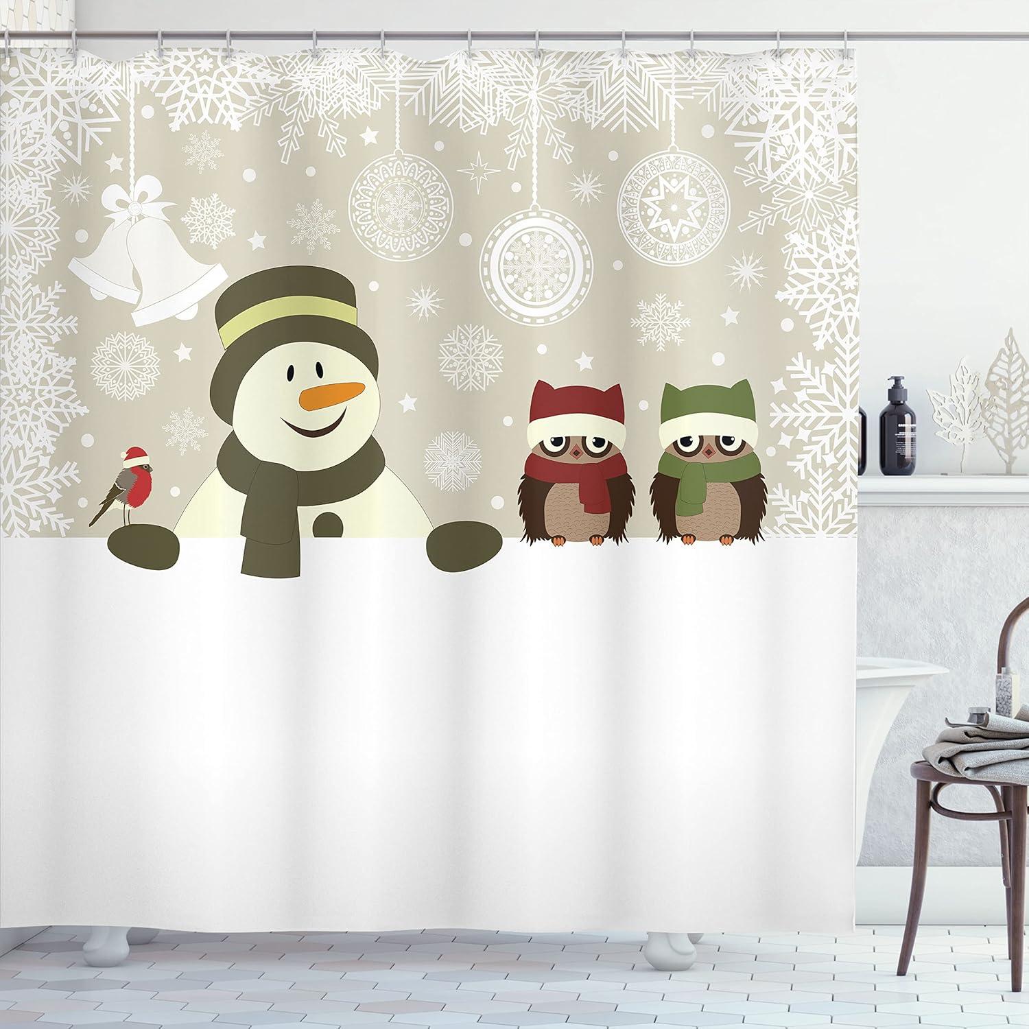 imageAmbesonne Christmas Shower Curtain Nautical Elements Sea Life Theme with Noel Tree Winter Season Cloth Fabric Bathroom Decor Set with Hooks 69quot W x 70quot L Beige CreamWhite Green Red