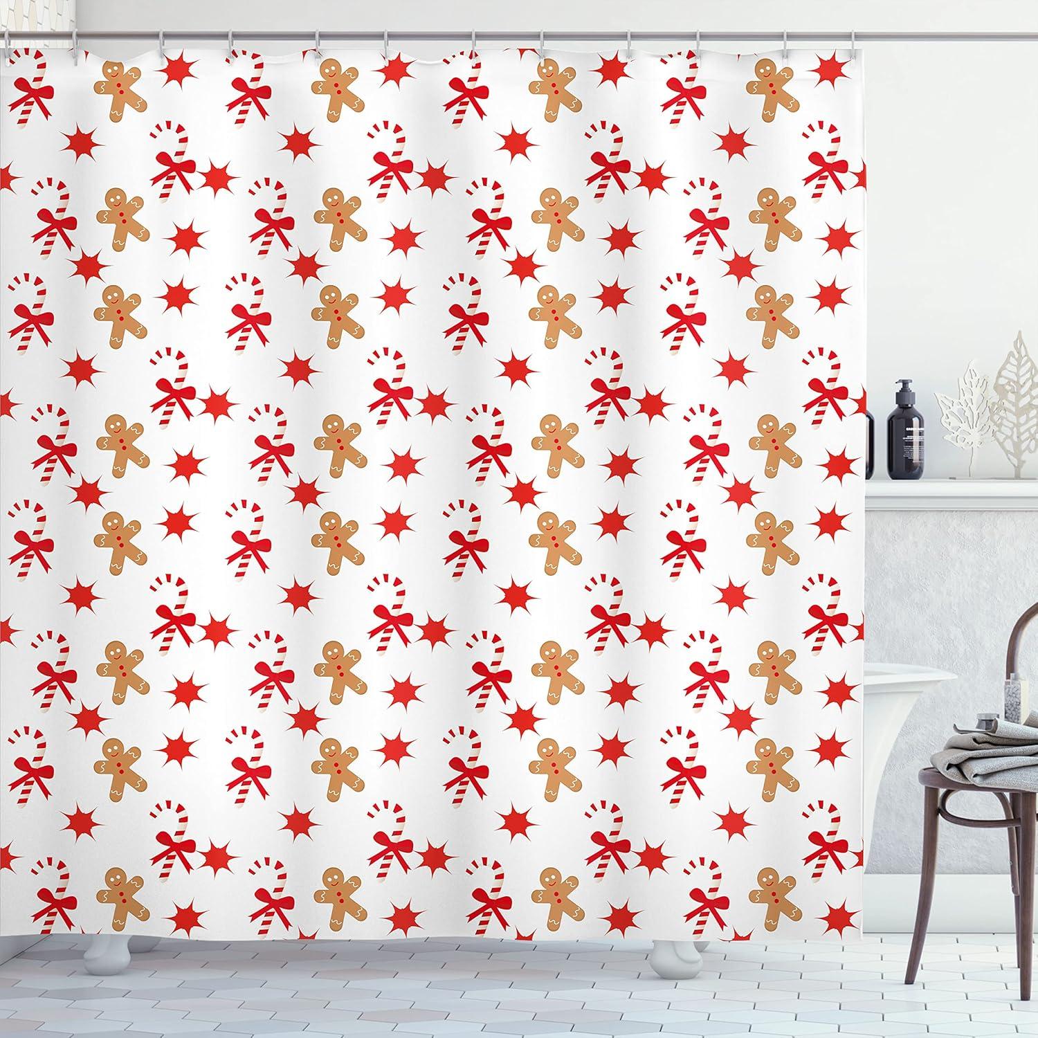 imageAmbesonne Christmas Shower Curtain Nautical Elements Sea Life Theme with Noel Tree Winter Season Cloth Fabric Bathroom Decor Set with Hooks 69quot W x 70quot L Beige CreamSand Brown Orange
