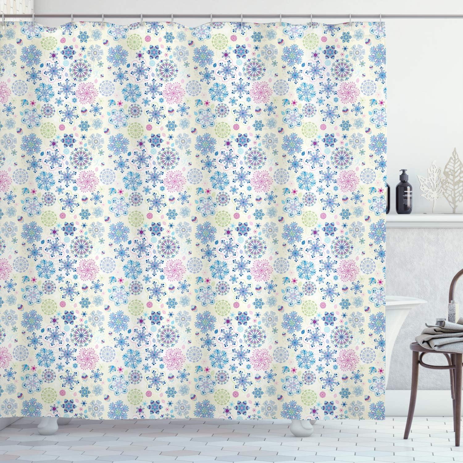 imageAmbesonne Christmas Shower Curtain Rustic Wooden Backdrop with Snowflakes and Warm Traditional Celebration Print Cloth Fabric Bathroom Decor Set with Hooks 69quot W x 70quot L Brown WhiteCream Blue