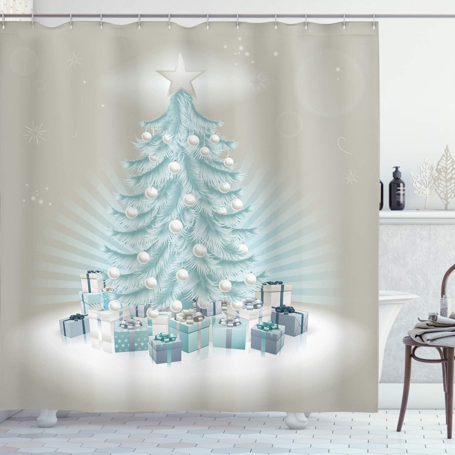 imageAmbesonne Christmas Shower Curtain Traditional Celebration Theme Pendant Stars Baubles Ornate Snowflakes Cloth Fabric Bathroom Decor Set with Hooks 69quot W x 70quot L Grey Red WhiteMint Green Slate Blue