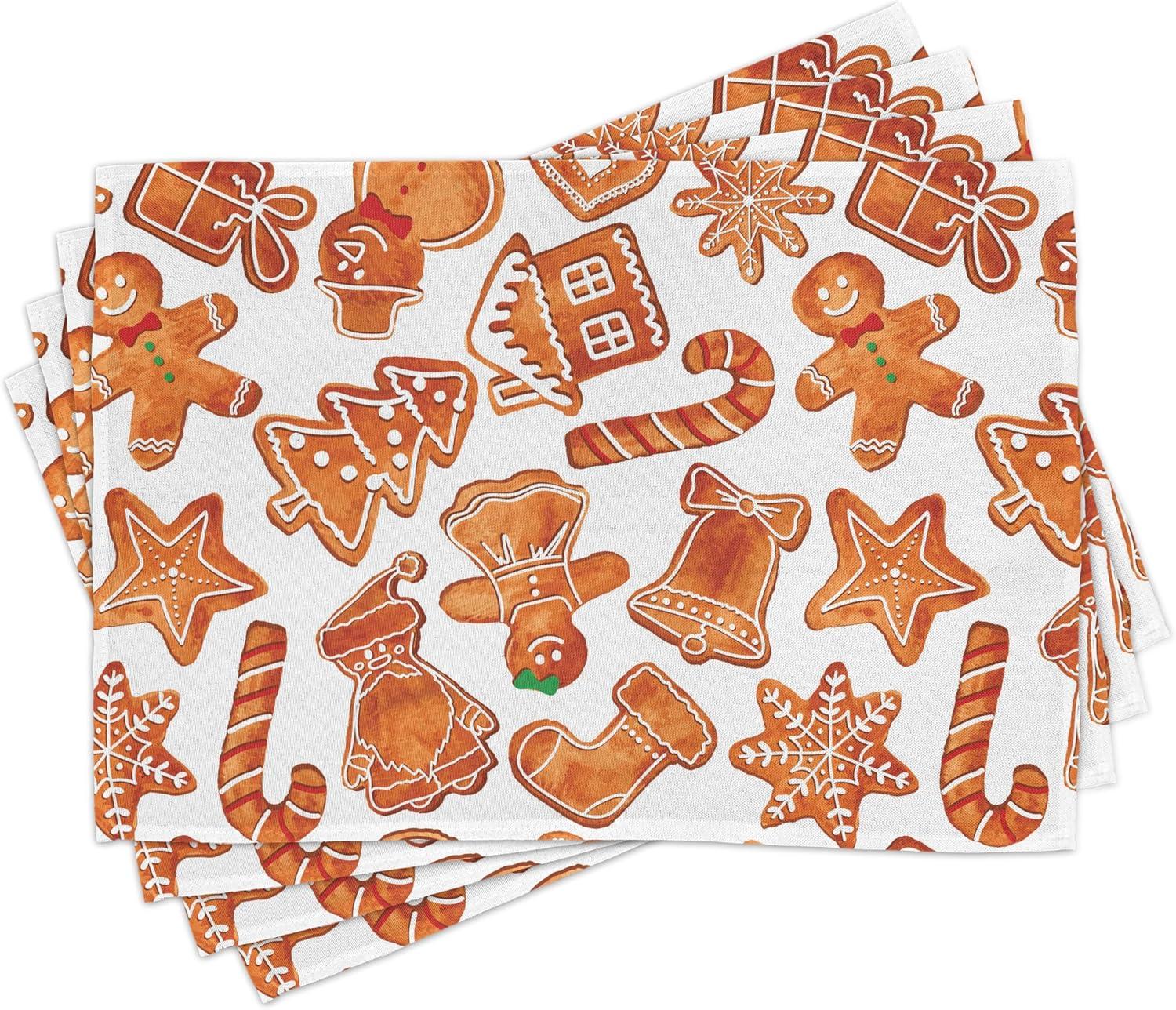 imageAmbesonne Christmas Table Runner Placemats Gingerbread Man House Cones Xmas Cookie Celebration Theme Set for Dining Table Decor Placemat 4 pcs Runner 16quotx72quot Brown White