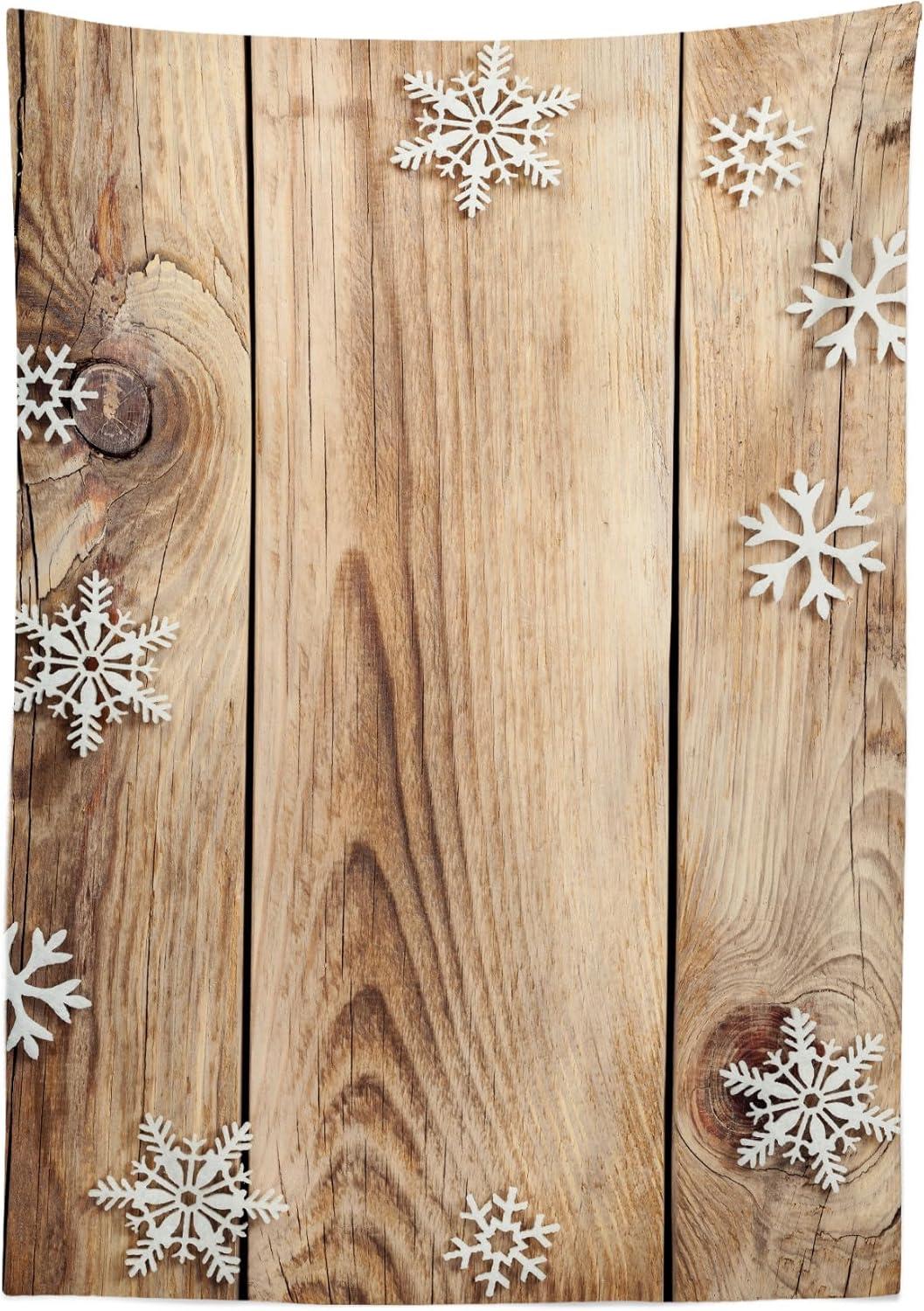 imageAmbesonne Christmas Tablecloth Rustic Wooden Planks Texture Image with Stylized Snowflakes Country Dining Room Kitchen Rectangular Table Cover 60quot X 84quot Brown and White