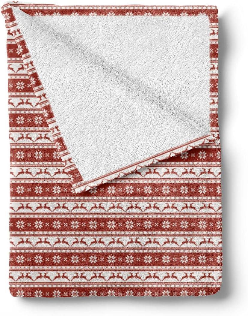 imageAmbesonne Christmas Throw Blanket Xmas Eve Starry Night in Snowy Town with Starry Sky Reindeer and Moon Flannel Fleece Accent Piece Soft Couch Cover for Adults 70quot x 90quot Cocoa Dark Slate BlueWhite Red