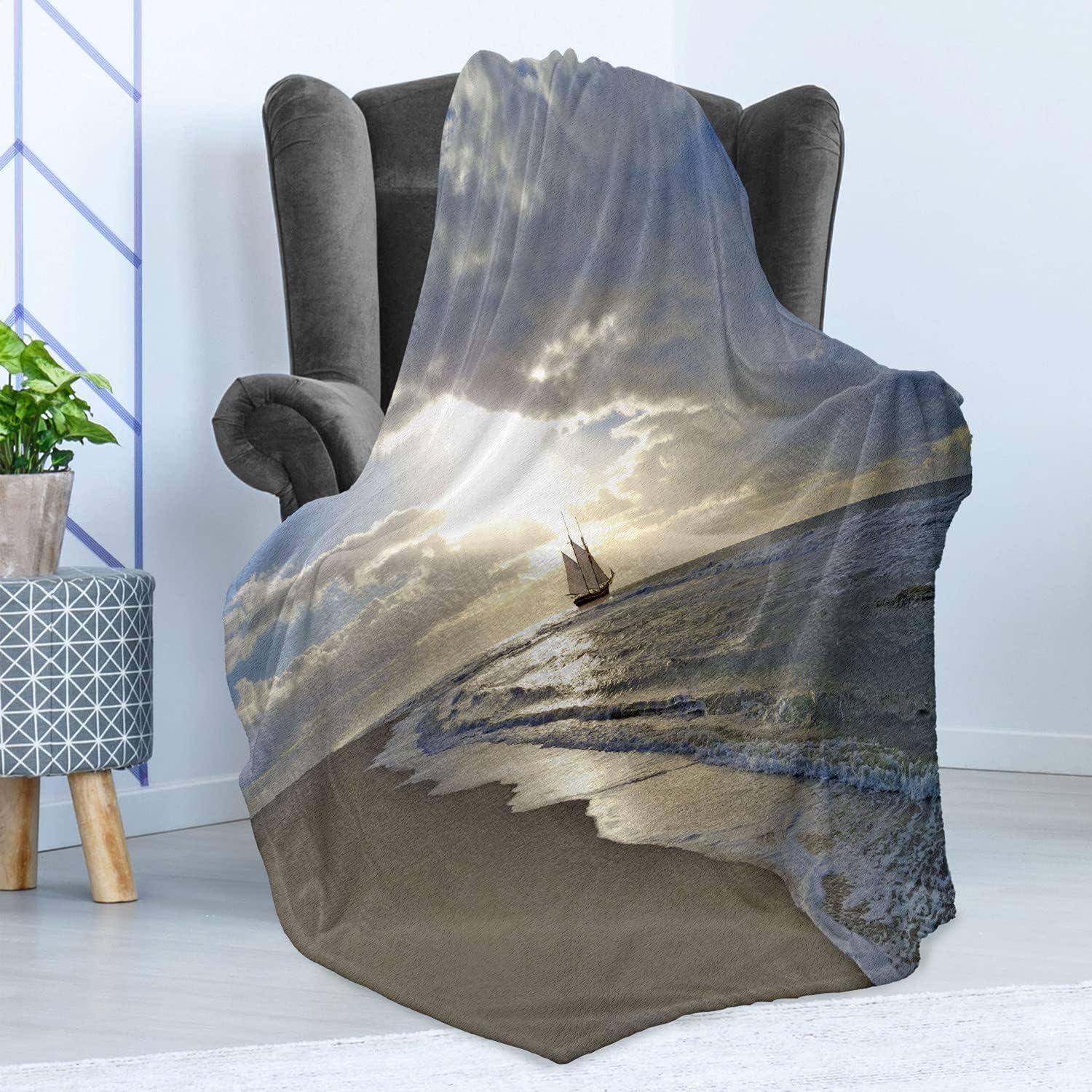 imageAmbesonne Christmas Throw Blanket Xmas Eve Starry Night in Snowy Town with Starry Sky Reindeer and Moon Flannel Fleece Accent Piece Soft Couch Cover for Adults 70quot x 90quot Cocoa Dark Slate BlueWhite Beige