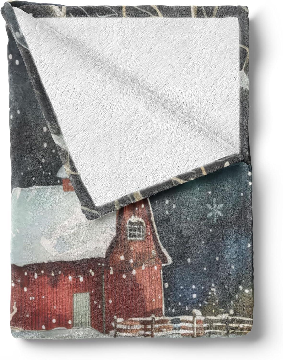 imageAmbesonne Christmas Throw Blanket Xmas Eve Starry Night in Snowy Town with Starry Sky Reindeer and Moon Flannel Fleece Accent Piece Soft Couch Cover for Adults 70quot x 90quot Cocoa Dark Slate BlueBeige Pale Grey and Pale Ruby