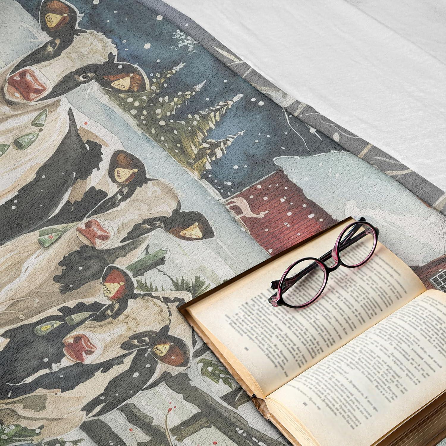 imageAmbesonne Christmas Throw Blanket Xmas Eve Starry Night in Snowy Town with Starry Sky Reindeer and Moon Flannel Fleece Accent Piece Soft Couch Cover for Adults 70quot x 90quot Cocoa Dark Slate BlueBeige Pale Grey and Pale Ruby