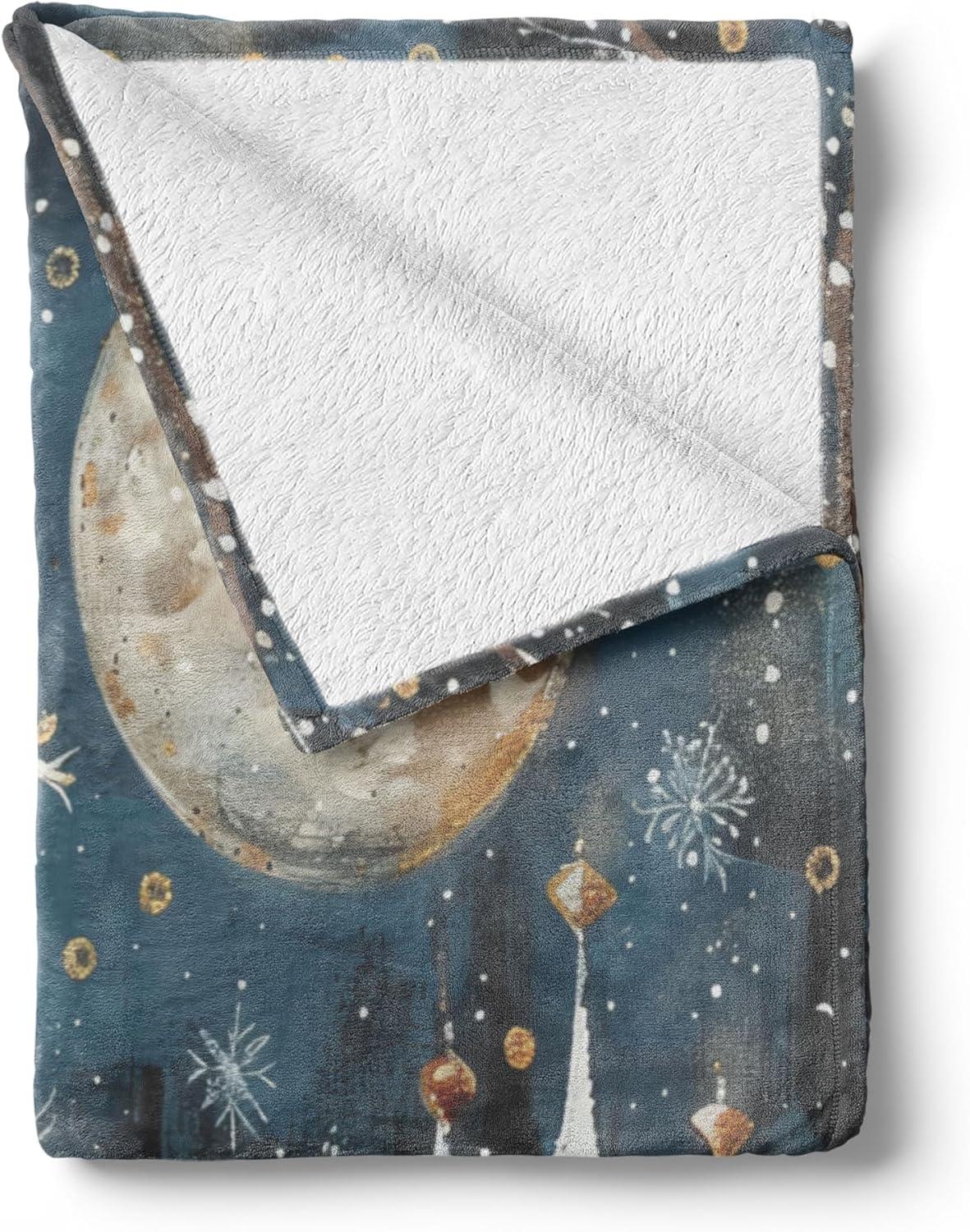 imageAmbesonne Christmas Throw Blanket Xmas Eve Starry Night in Snowy Town with Starry Sky Reindeer and Moon Flannel Fleece Accent Piece Soft Couch Cover for Adults 70quot x 90quot Cocoa Dark Slate BlueCocoa Dark Slate Blue