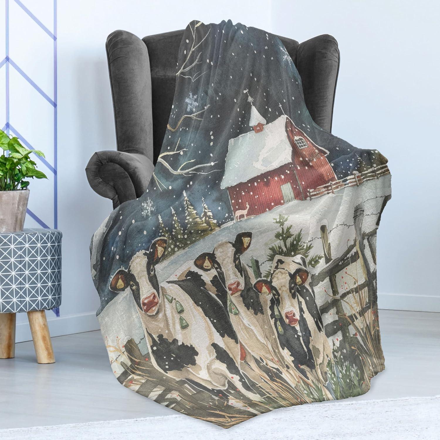 imageAmbesonne Christmas Throw Blanket Xmas Eve Starry Night in Snowy Town with Starry Sky Reindeer and Moon Flannel Fleece Accent Piece Soft Couch Cover for Adults 70quot x 90quot Cocoa Dark Slate BlueBeige Pale Grey and Pale Ruby