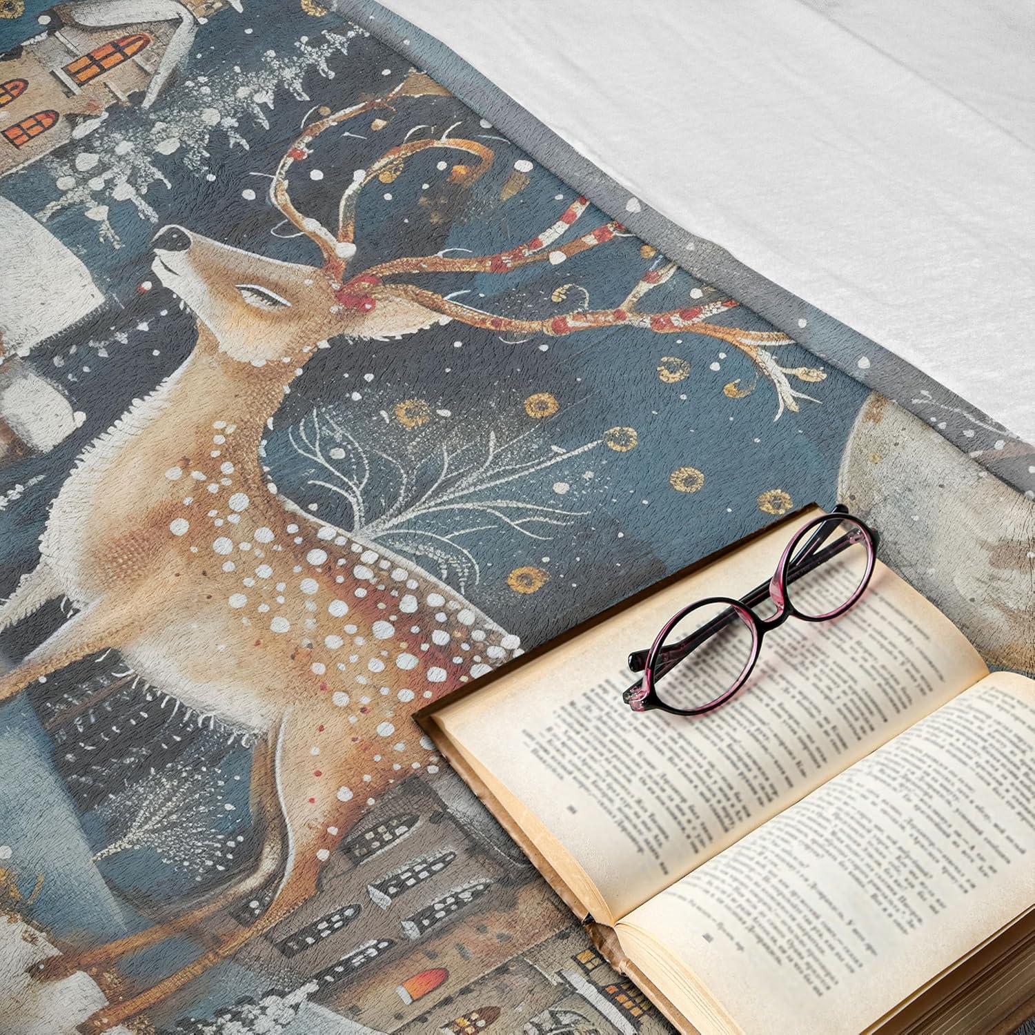 imageAmbesonne Christmas Throw Blanket Xmas Eve Starry Night in Snowy Town with Starry Sky Reindeer and Moon Flannel Fleece Accent Piece Soft Couch Cover for Adults 70quot x 90quot Cocoa Dark Slate BlueCocoa Dark Slate Blue