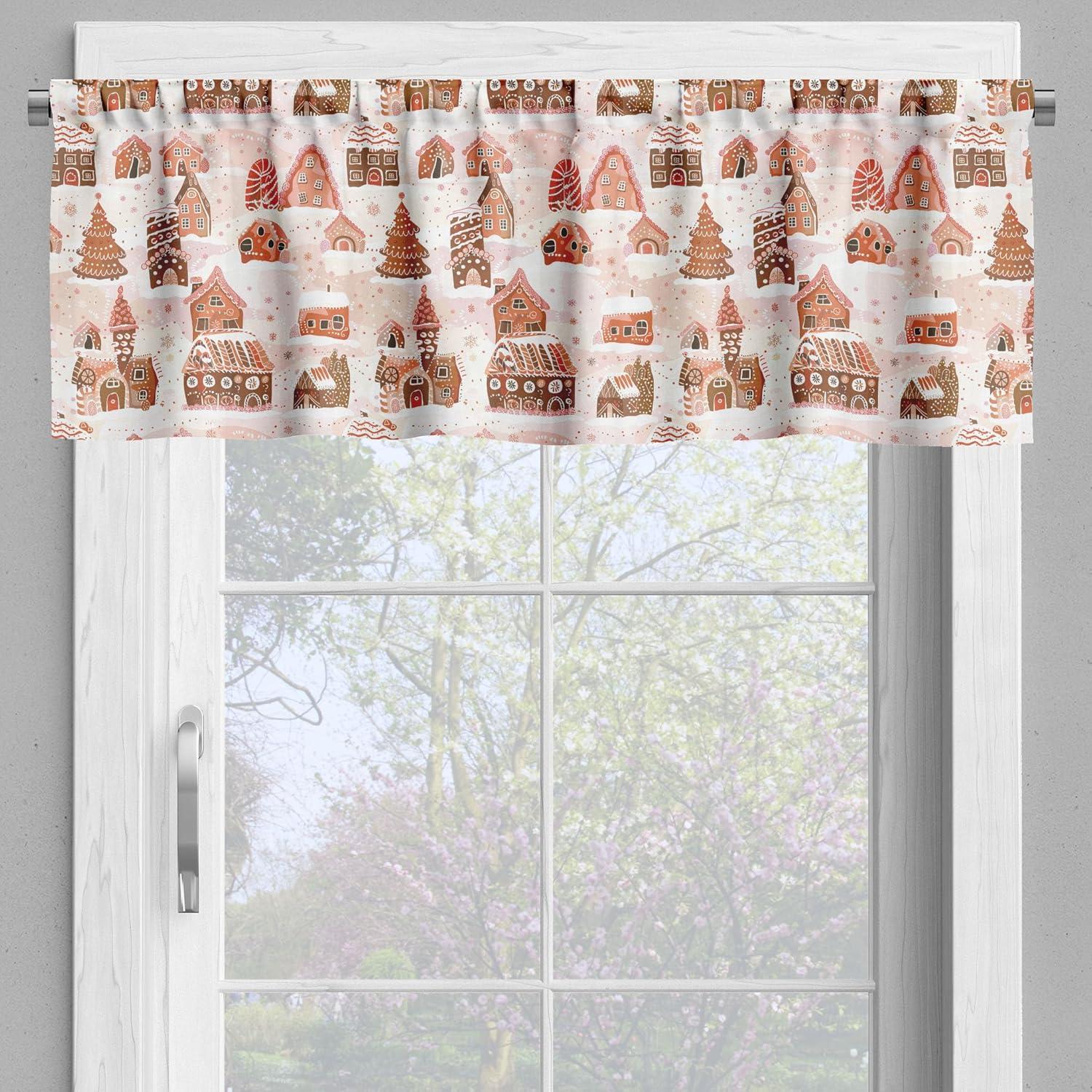 imageAmbesonne Christmas Valance and Curtain 3 pcs Set Xmas Season Theme with Ginger House and Pine Tree Cookies Illustration Window Treatments for Kitchen Room Decor 55quot x 36quot Blush Cinnamon Brown