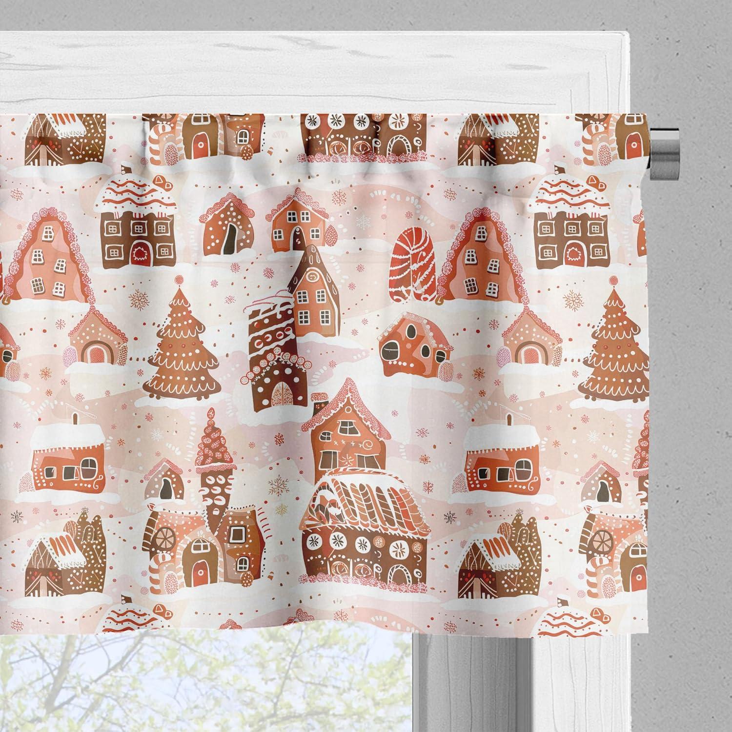 imageAmbesonne Christmas Valance and Curtain 3 pcs Set Xmas Season Theme with Ginger House and Pine Tree Cookies Illustration Window Treatments for Kitchen Room Decor 55quot x 36quot Blush Cinnamon Brown