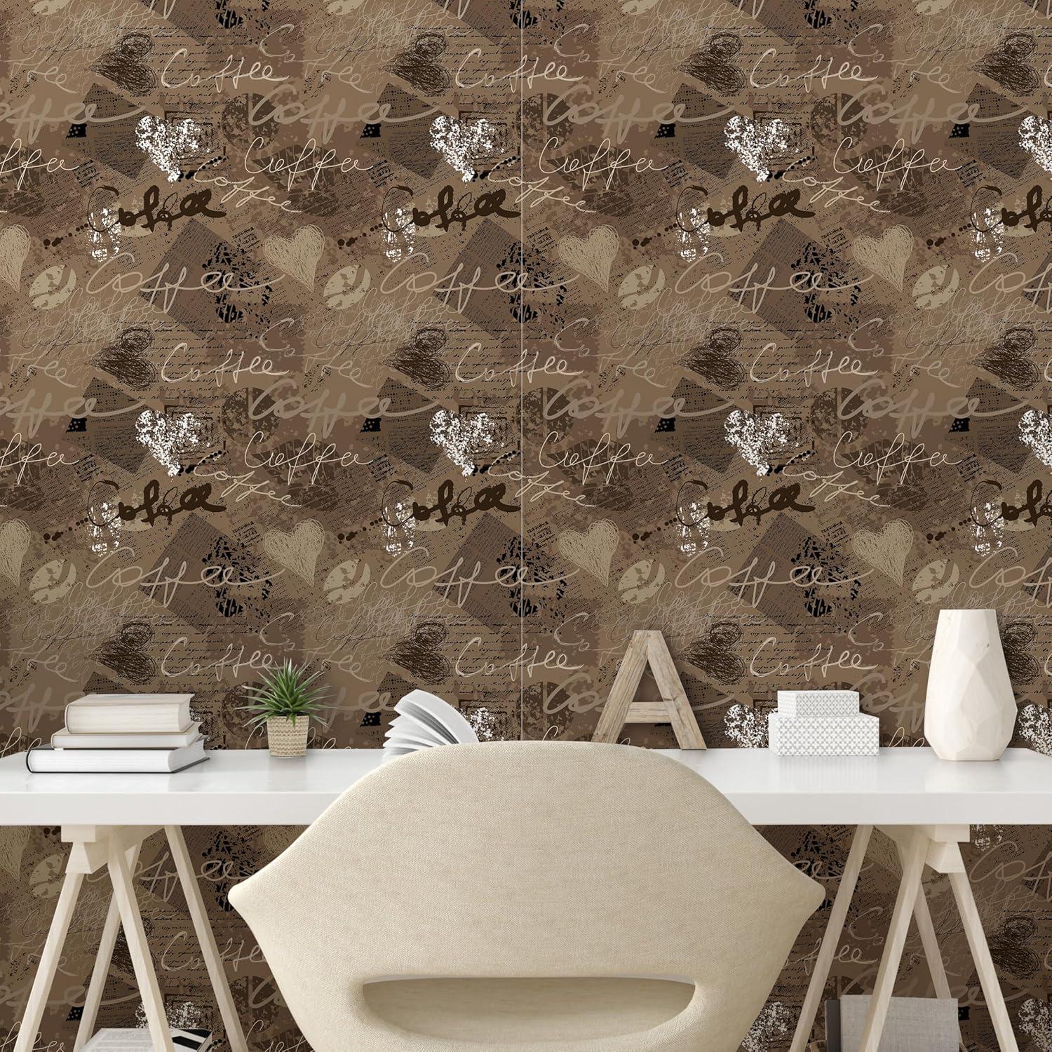 imageAmbesonne Coffee Peel ampamp Stick Wallpaper for Home Sepia Tones Old Newspaper Print with Lettering on it Beverage Love SelfAdhesive Living Room Kitchen Accent 13quot x 36quot Tan Umber and Dark BrownTan Umber and Dark Brown