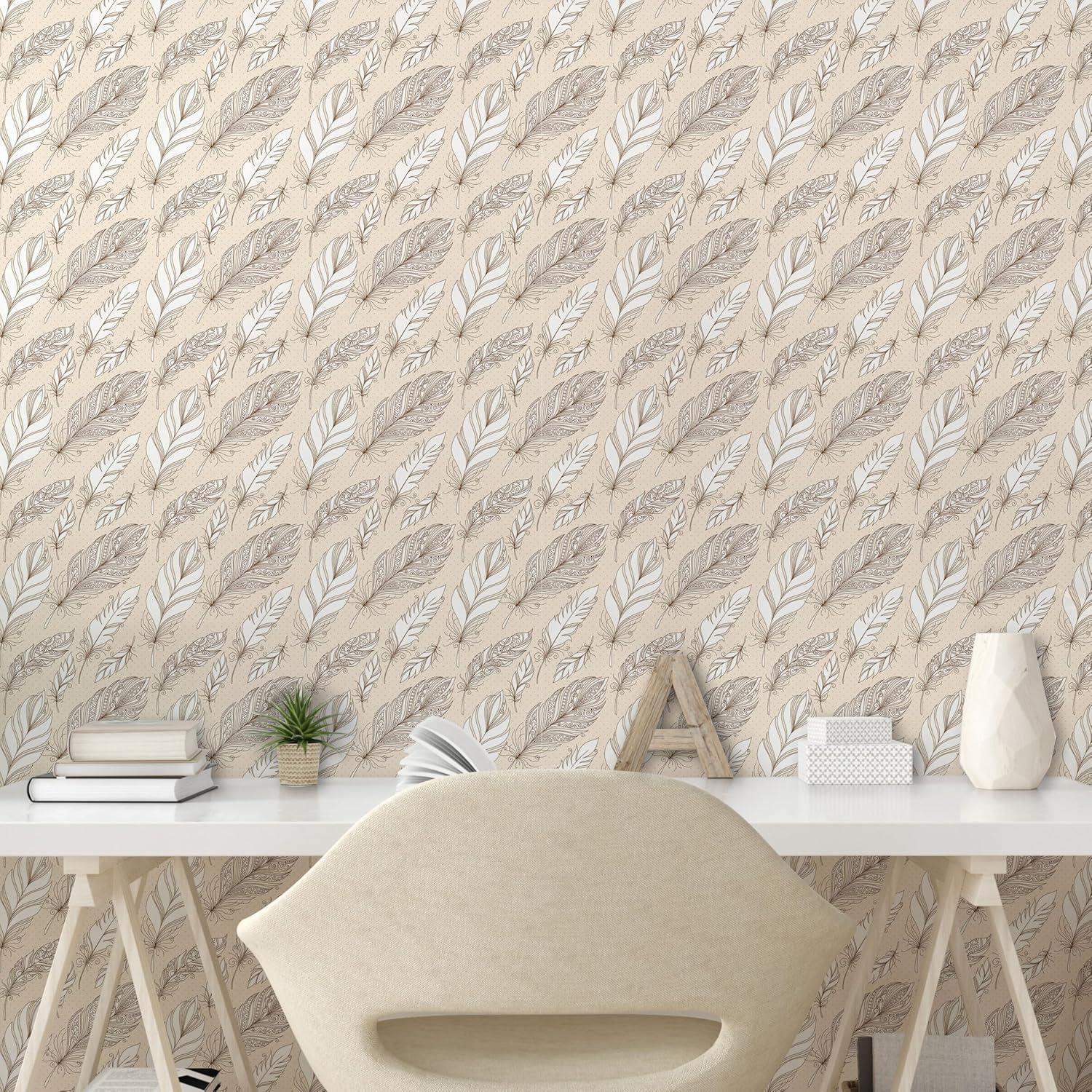imageAmbesonne Coffee Peel ampamp Stick Wallpaper for Home Sepia Tones Old Newspaper Print with Lettering on it Beverage Love SelfAdhesive Living Room Kitchen Accent 13quot x 36quot Tan Umber and Dark BrownBeige Off White and Brown