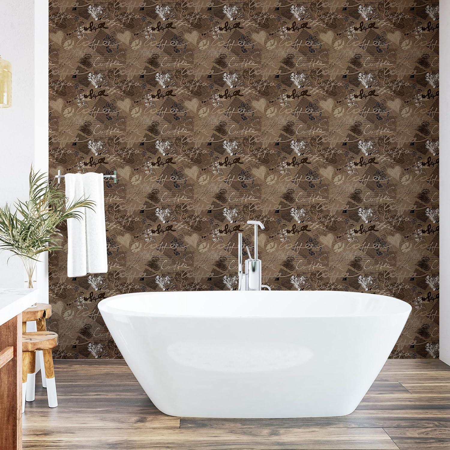 imageAmbesonne Coffee Peel ampamp Stick Wallpaper for Home Sepia Tones Old Newspaper Print with Lettering on it Beverage Love SelfAdhesive Living Room Kitchen Accent 13quot x 36quot Tan Umber and Dark BrownTan Umber and Dark Brown