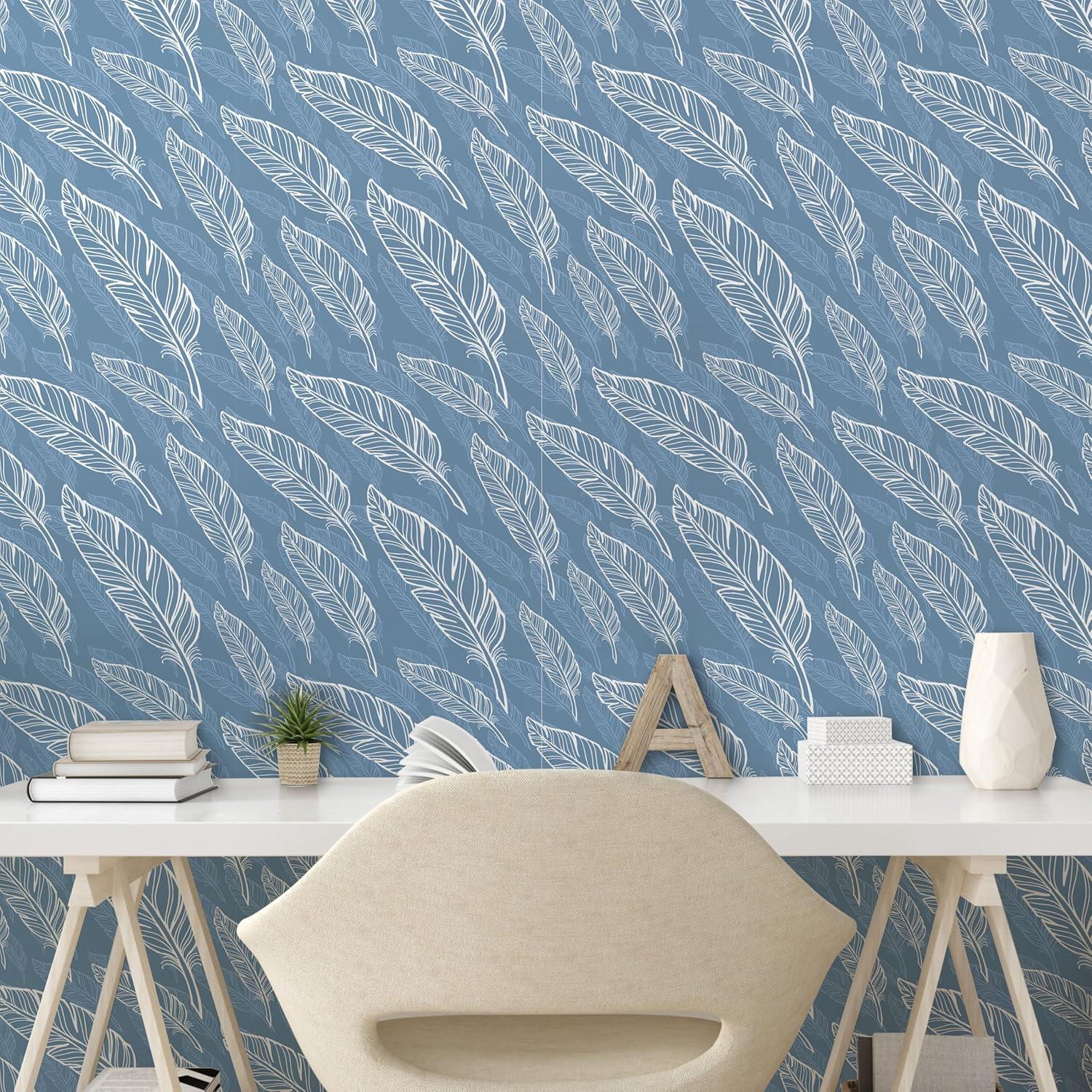 imageAmbesonne Coffee Peel ampamp Stick Wallpaper for Home Sepia Tones Old Newspaper Print with Lettering on it Beverage Love SelfAdhesive Living Room Kitchen Accent 13quot x 36quot Tan Umber and Dark BrownBlue Grey Soft Blue White