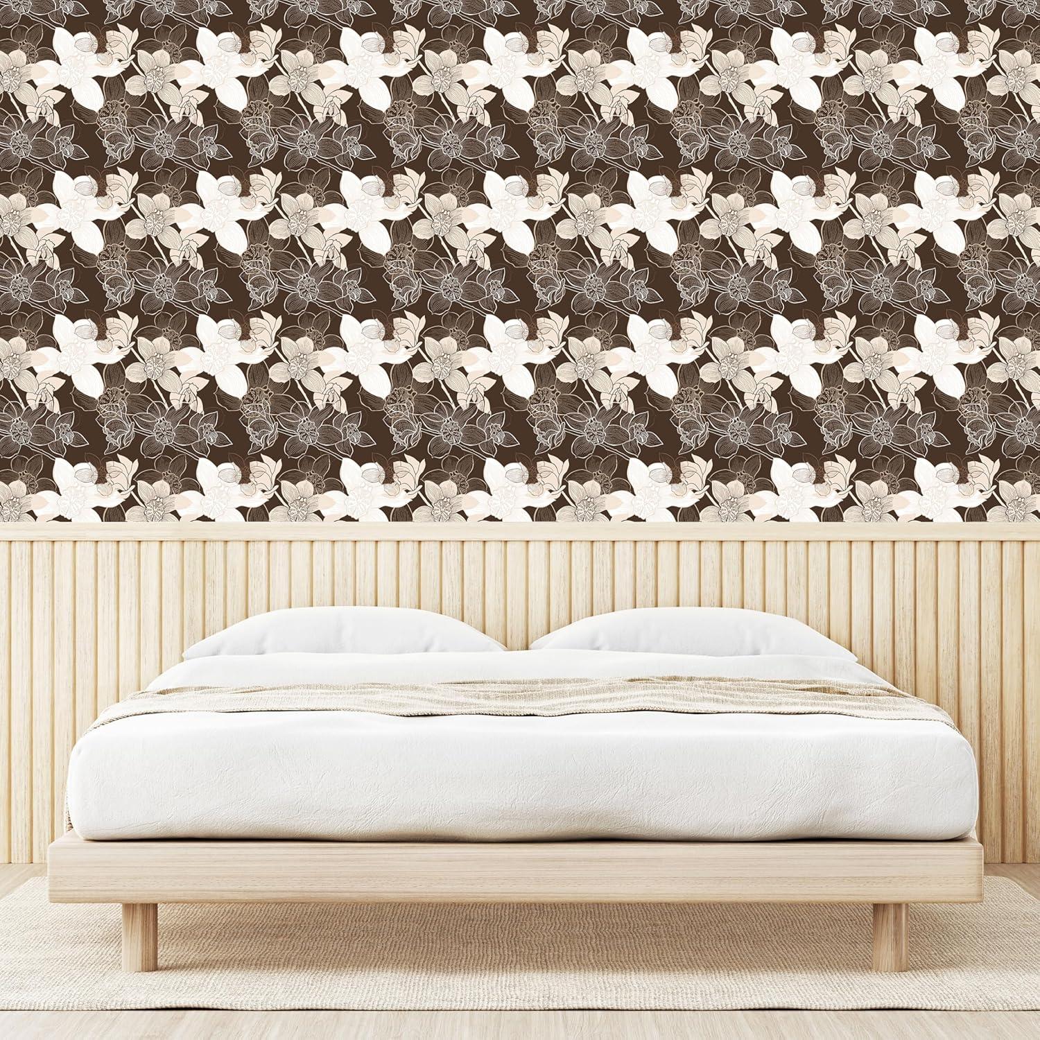 imageAmbesonne Coffee Peel ampamp Stick Wallpaper for Home Sepia Tones Old Newspaper Print with Lettering on it Beverage Love SelfAdhesive Living Room Kitchen Accent 13quot x 36quot Tan Umber and Dark BrownDark Cocoa Beige and White