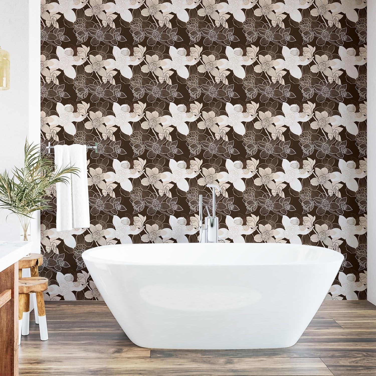 imageAmbesonne Coffee Peel ampamp Stick Wallpaper for Home Sepia Tones Old Newspaper Print with Lettering on it Beverage Love SelfAdhesive Living Room Kitchen Accent 13quot x 36quot Tan Umber and Dark BrownDark Cocoa Beige and White