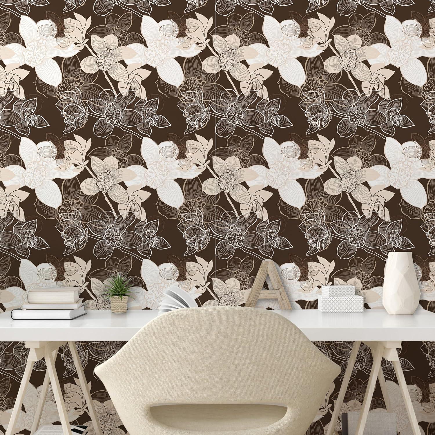 imageAmbesonne Coffee Peel ampamp Stick Wallpaper for Home Sepia Tones Old Newspaper Print with Lettering on it Beverage Love SelfAdhesive Living Room Kitchen Accent 13quot x 36quot Tan Umber and Dark BrownDark Cocoa Beige and White