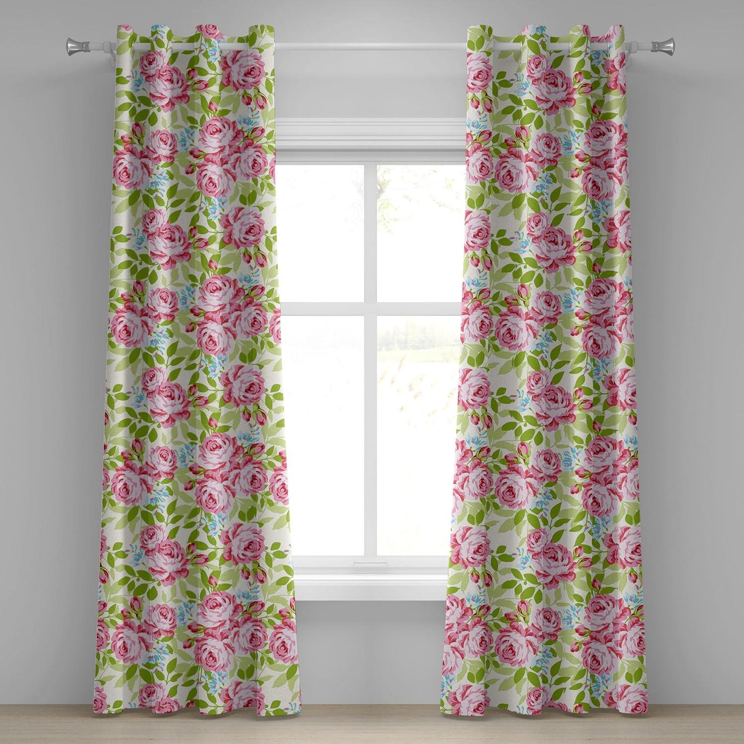imageAmbesonne Floral Grommet Curtain Spring Garden Scene Neutral Colors Delicate Blooming Rose Flowers Print Decorative 2Panel Window Drapes for Bedroom Living Room 50quot x 120quot Slate Brown CinnamonRaspberry Lime Green